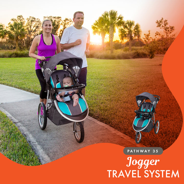 Baby Trend Pathway 35 Jogger Infant Baby Jogger Stroller Travel System, Teal - VMInnovations