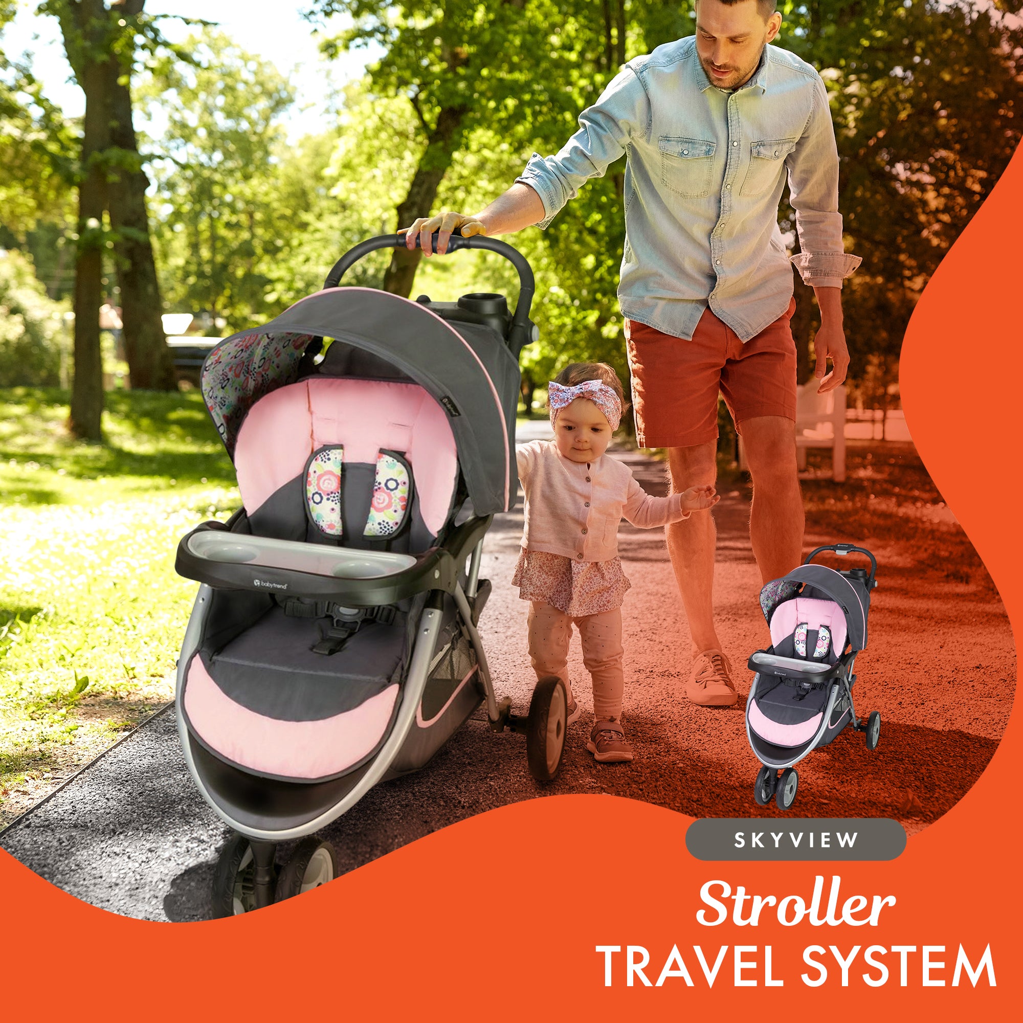 Baby Trend Skyview Lightweight Infant Car Seat Stroller Travel System, Pink - VMInnovations
