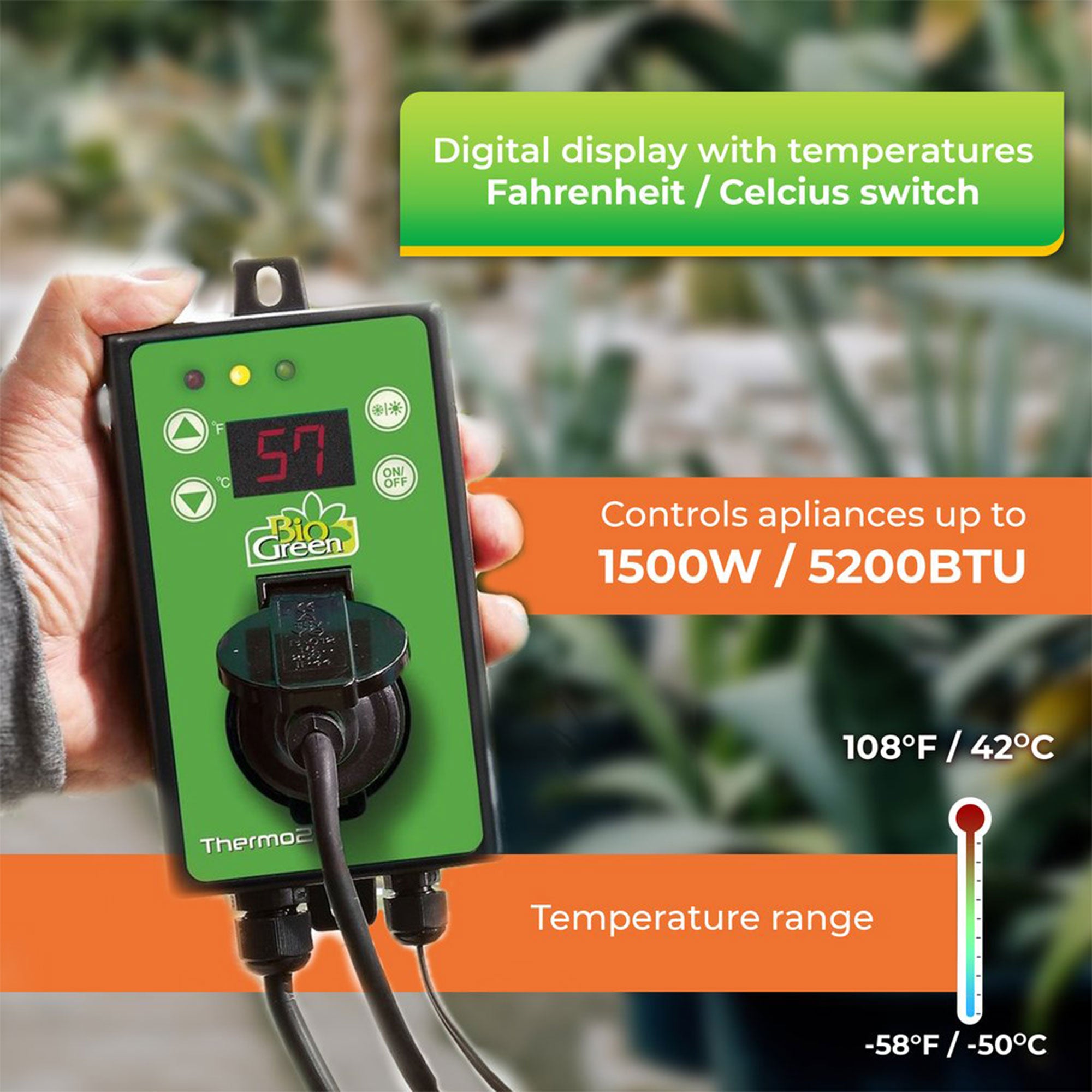 BioGreen TER2/US Thermo 2 Greenhouse Digital Thermostat, Summer & Winter Usage - VMInnovations