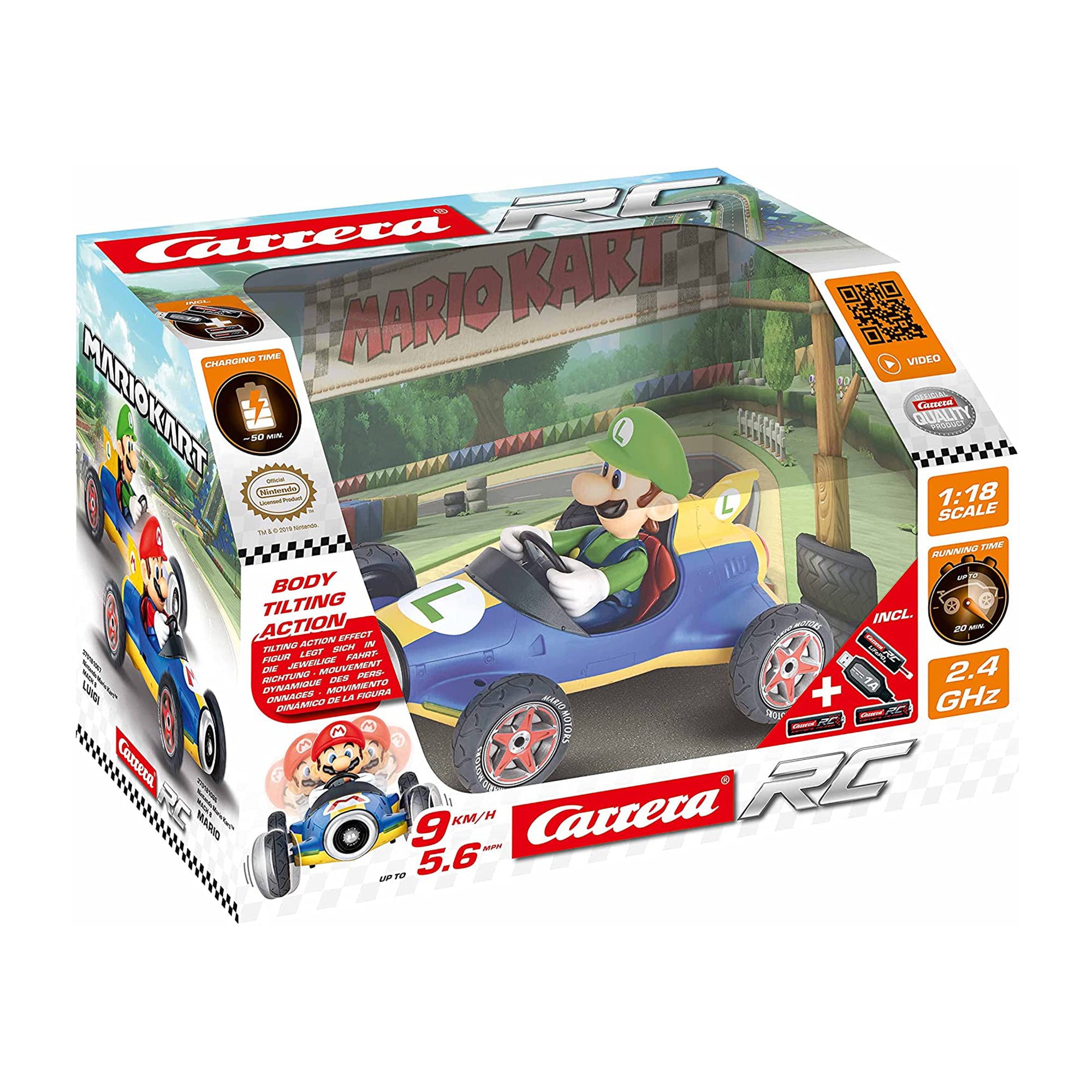 Carrera RC Officially Licensed Nintendo Mario Kart Remote Control Toy Car, Luigi