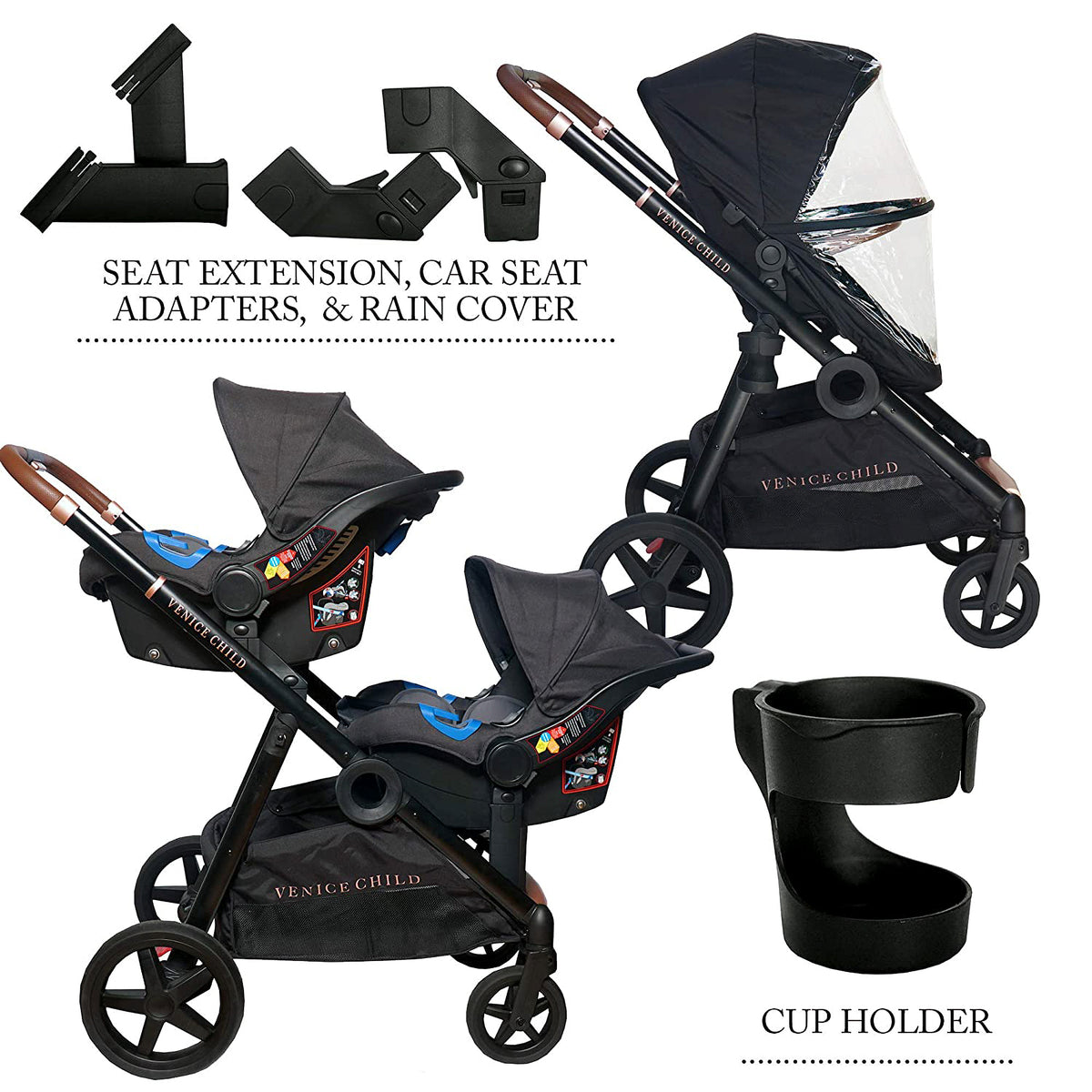 Venice Child Maverick Single Double Folding Stroller w/Seat & Bassinet, Twilight - VMInnovations