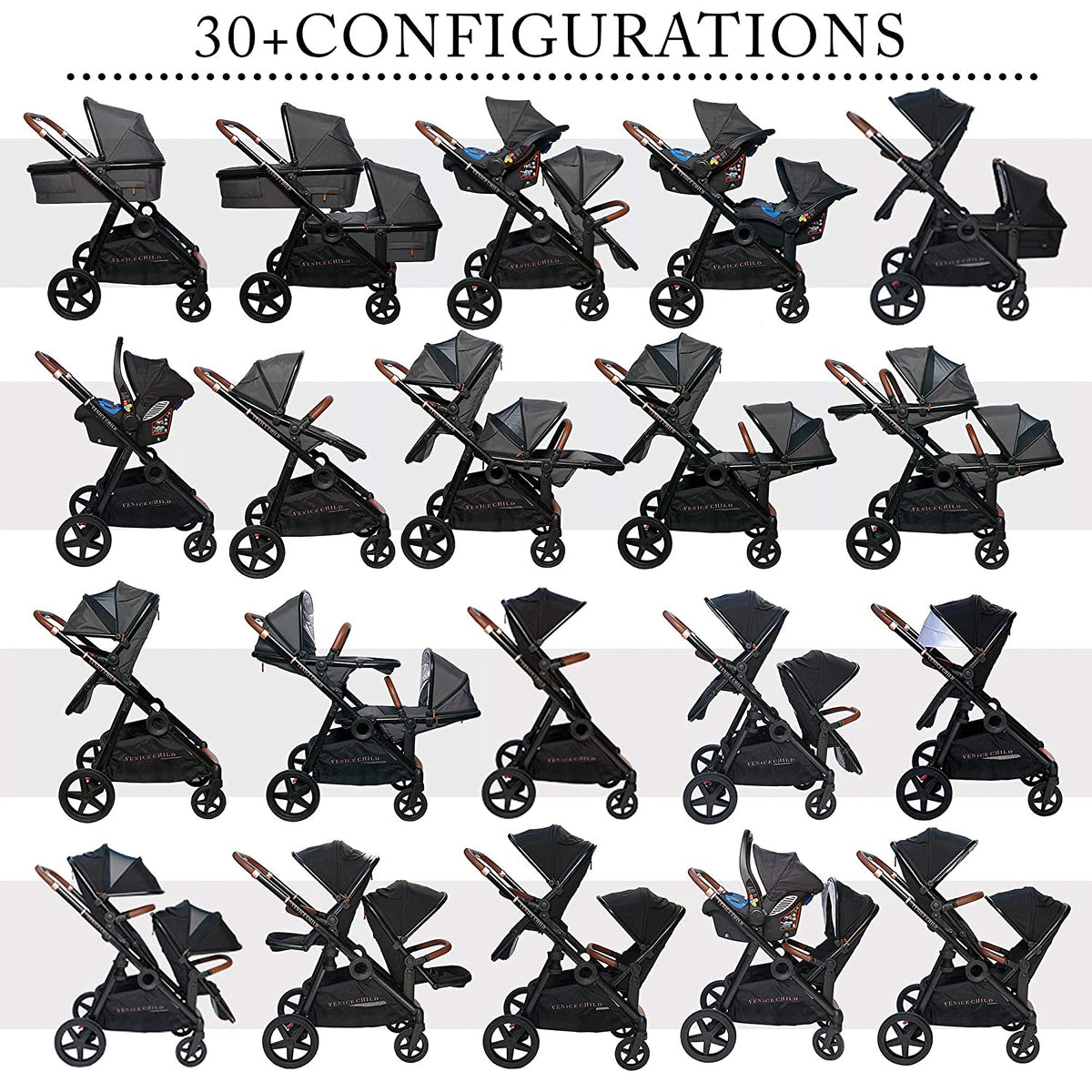Venice Child Maverick Single Double Folding Stroller w/Seat & Bassinet, Twilight - VMInnovations