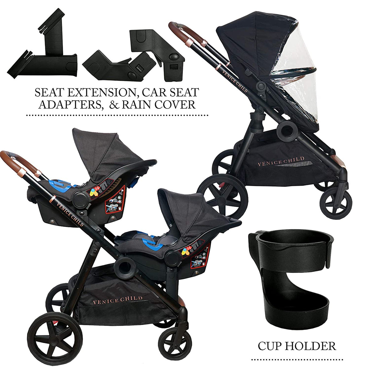 Venice Child Maverick Single to Double Folding Stroller with 2 Seats, Eclipse - VMInnovations