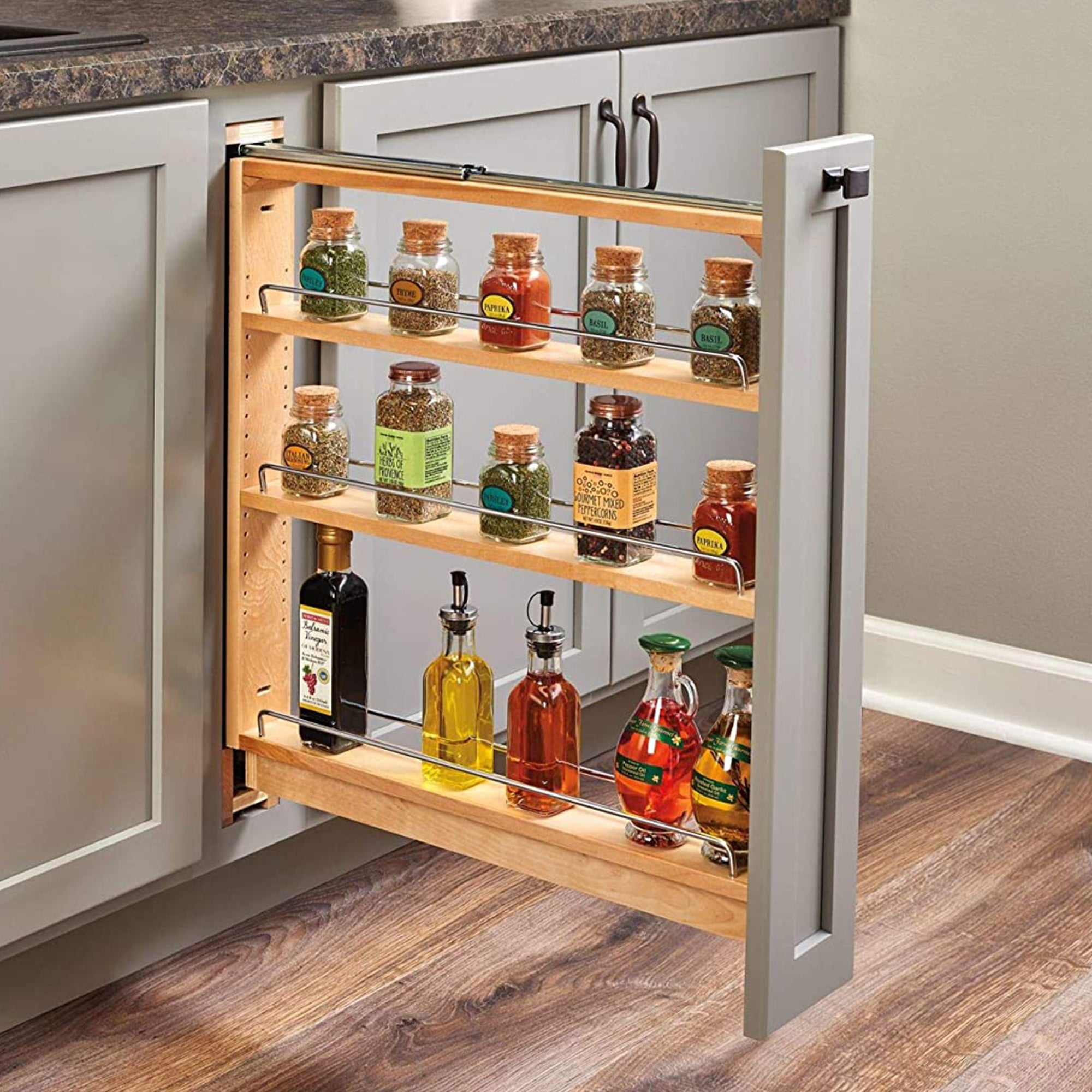 Rev-A-Shelf 3" Pullout Shelf Organizer Rack for Cabinet Base Insert, 438-BC-3C