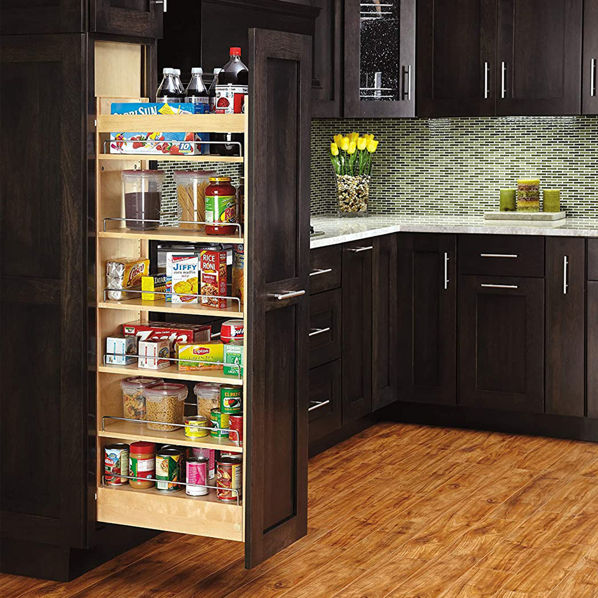 Rev-A-Shelf 8 Inch Wood Pull Out Tall Cabinet Pantry with Adjustable Shelves