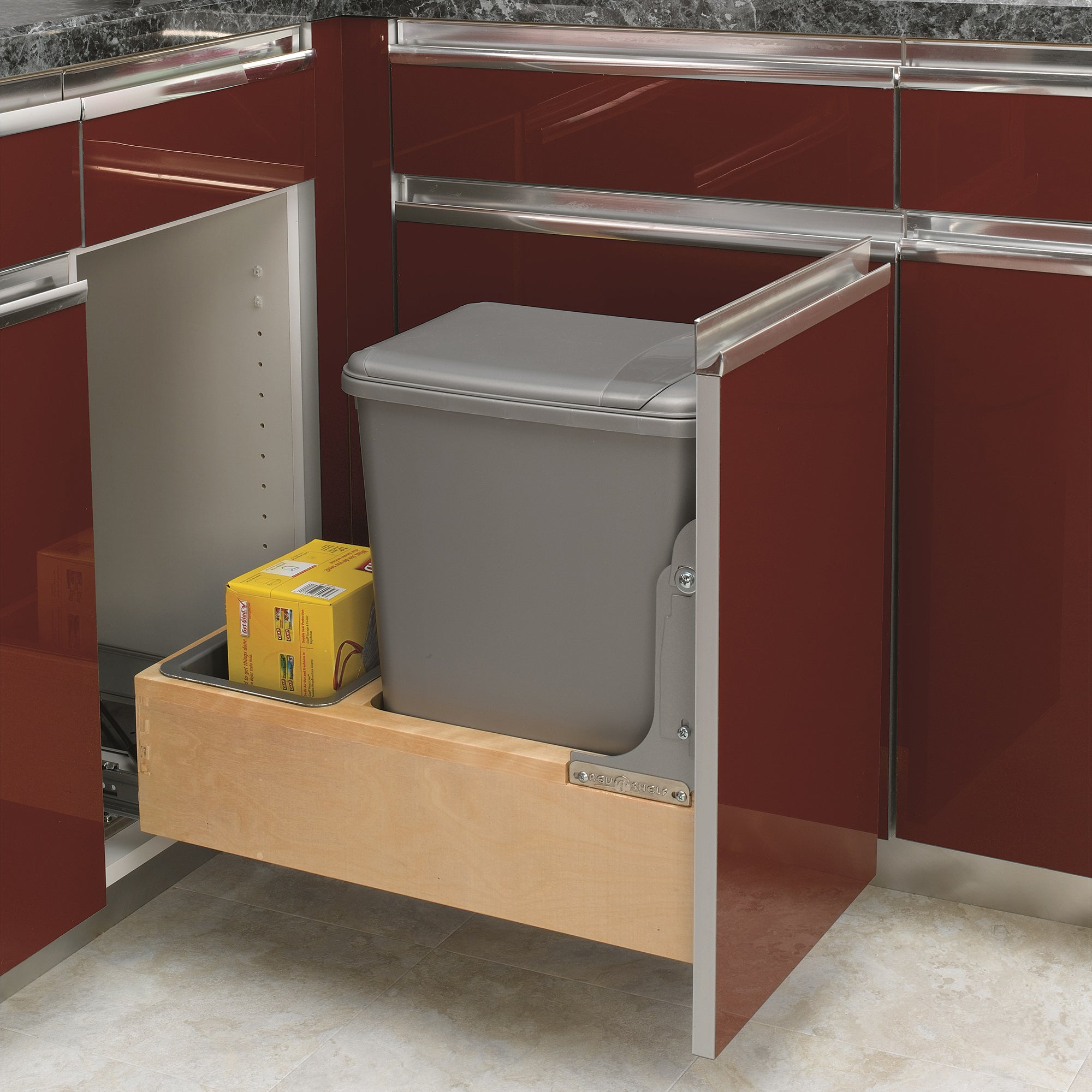 Rev-A-Shelf Pullout Trash Can 35 qt. w/Soft-close Soft-open, 4WCBM-15DM-1 - VMInnovations