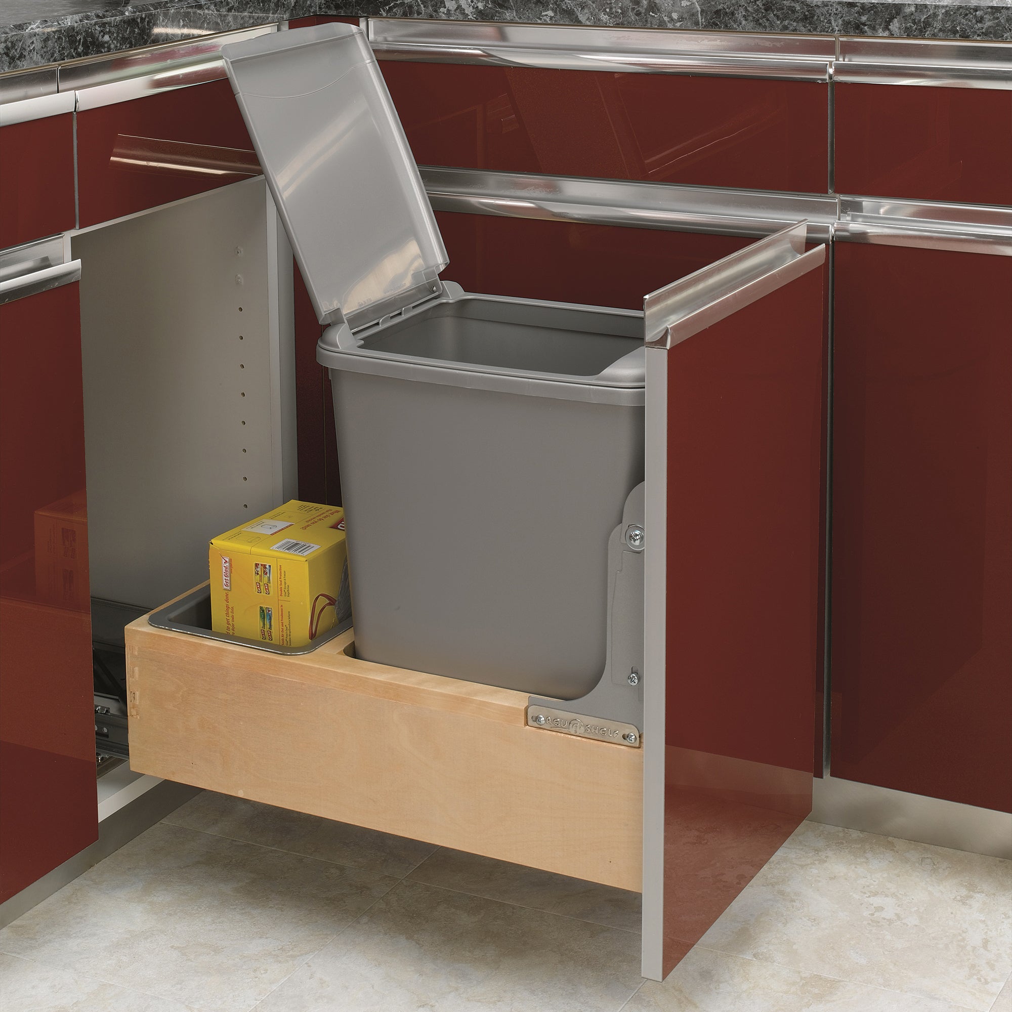 Rev-A-Shelf Pullout Trash Can 35 qt. w/Soft-close Soft-open, 4WCBM-15DM-1 - VMInnovations