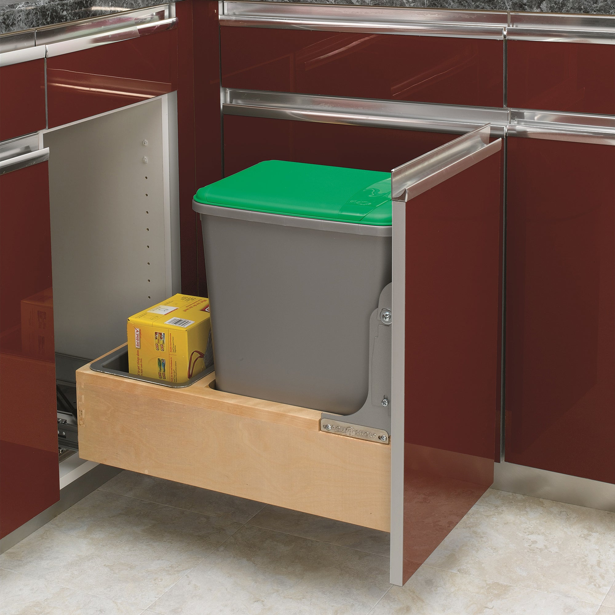 Rev-A-Shelf Pullout Trash Can 35 qt. w/Soft-close Soft-open, 4WCBM-15DM-1