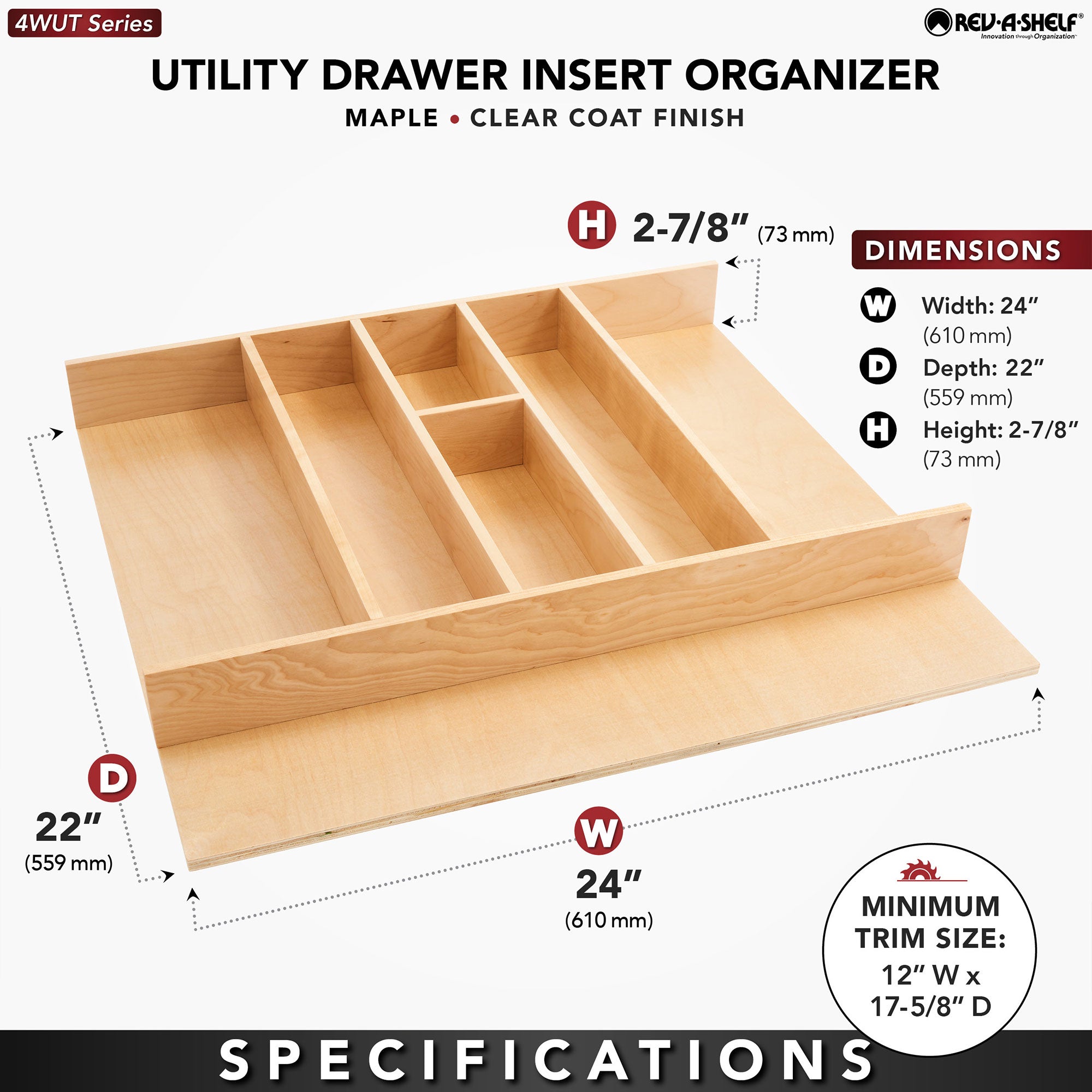 Rev-A-Shelf Wood Trim to Fit Drawer Organizer Insert, 23.98'' x 21.97'', 4WUT-3 - VMInnovations