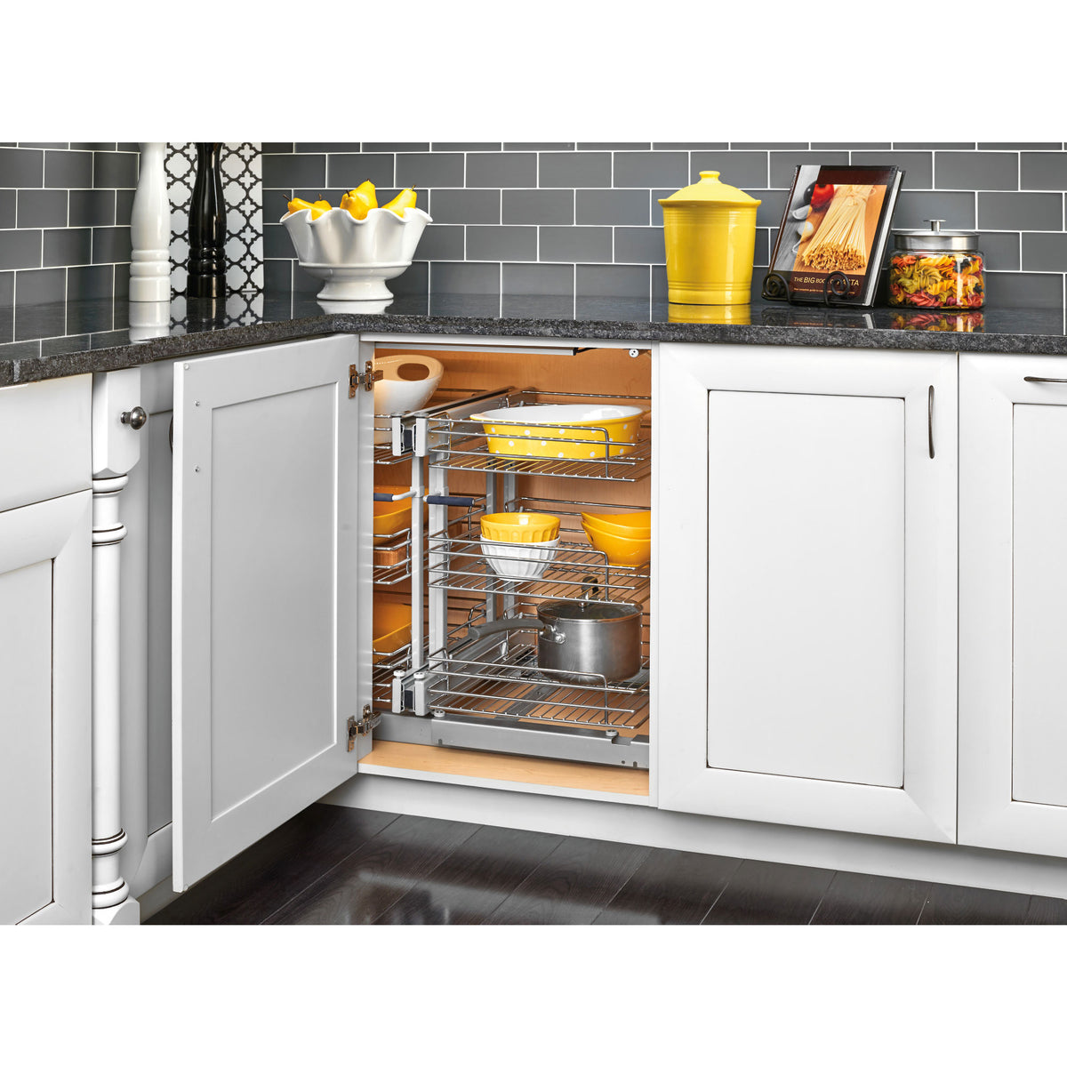 Rev-A-Shelf Pullout Corner Cabinet Organizer w/ Soft-close Three-Tier, 5PSP3-18SC-CR - VMInnovations