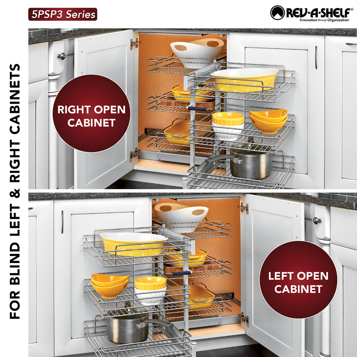 Rev-A-Shelf Pullout Corner Cabinet Organizer w/ Soft-close Three-Tier, 5PSP3-18SC-CR - VMInnovations