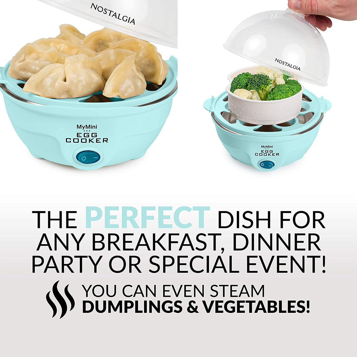 Nostalgia Retro Premium Mini 7 Capacity Electric Hard Boiled Egg Cooker, Aqua