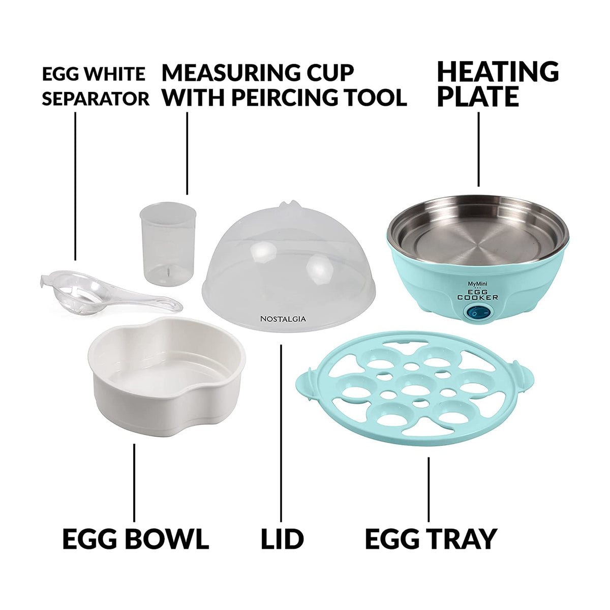 Nostalgia Retro Premium Mini 7 Capacity Electric Hard Boiled Egg Cooker, Aqua