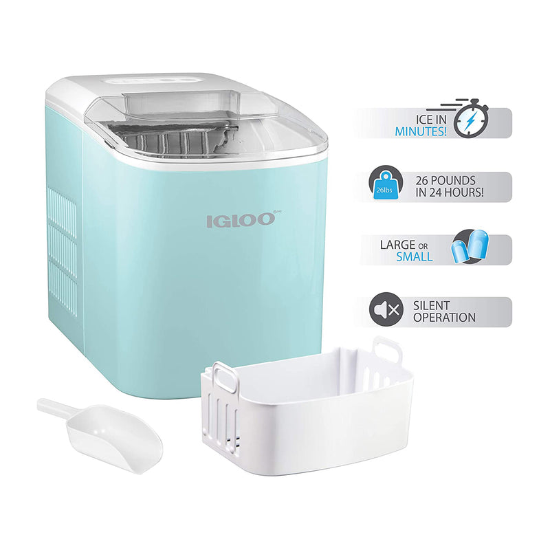Igloo Portable Electric Countertop Ice Maker with Ice Scoop and Basket, Aqua