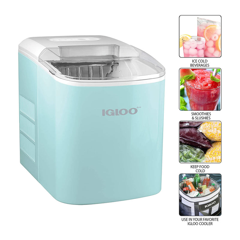 Igloo Portable Electric Countertop Ice Maker with Ice Scoop and Basket, Aqua