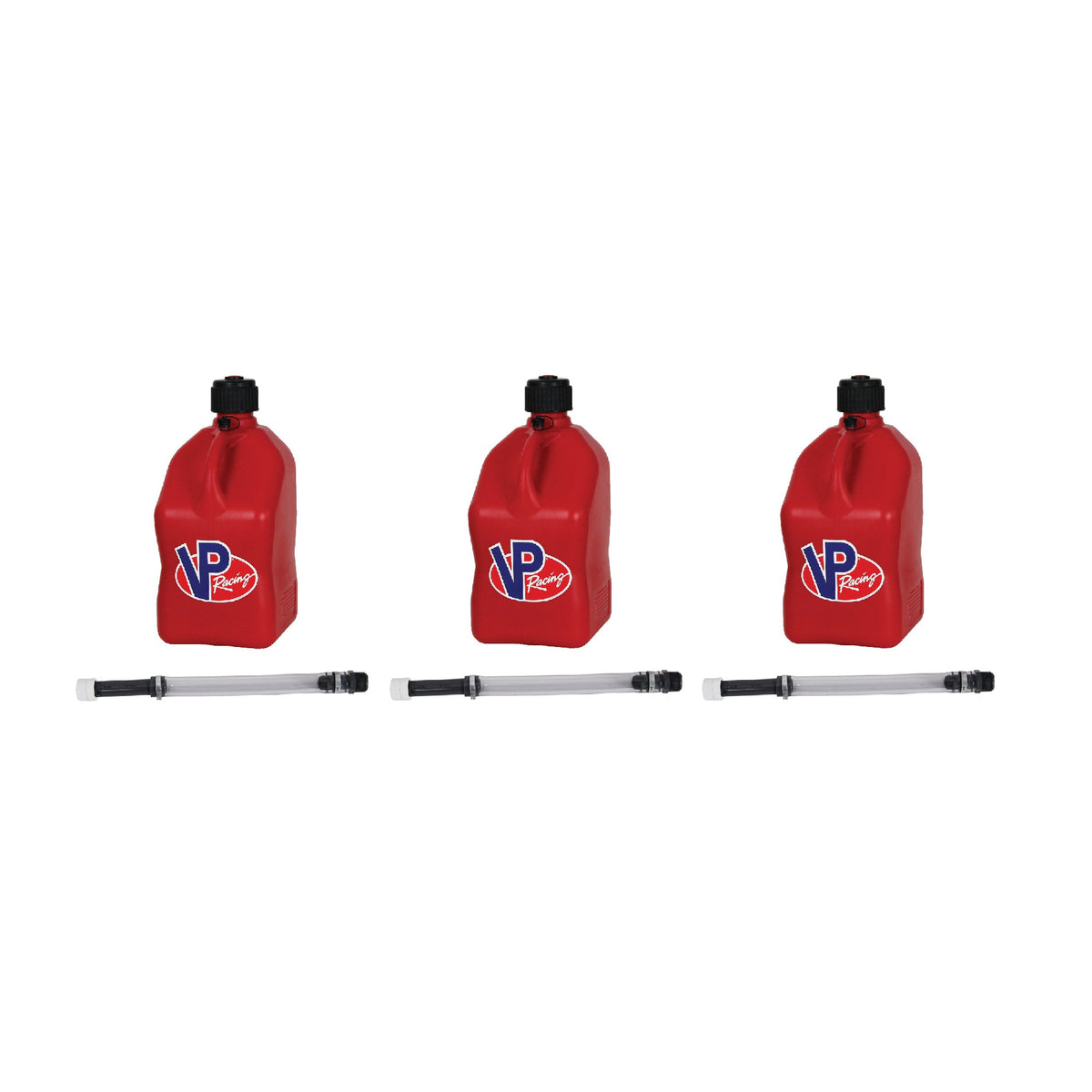 VP Racing Fuels Motorsport 5.5 Gallon Utility Jugs w/ Deluxe Hoses, Red (3 Pack)
