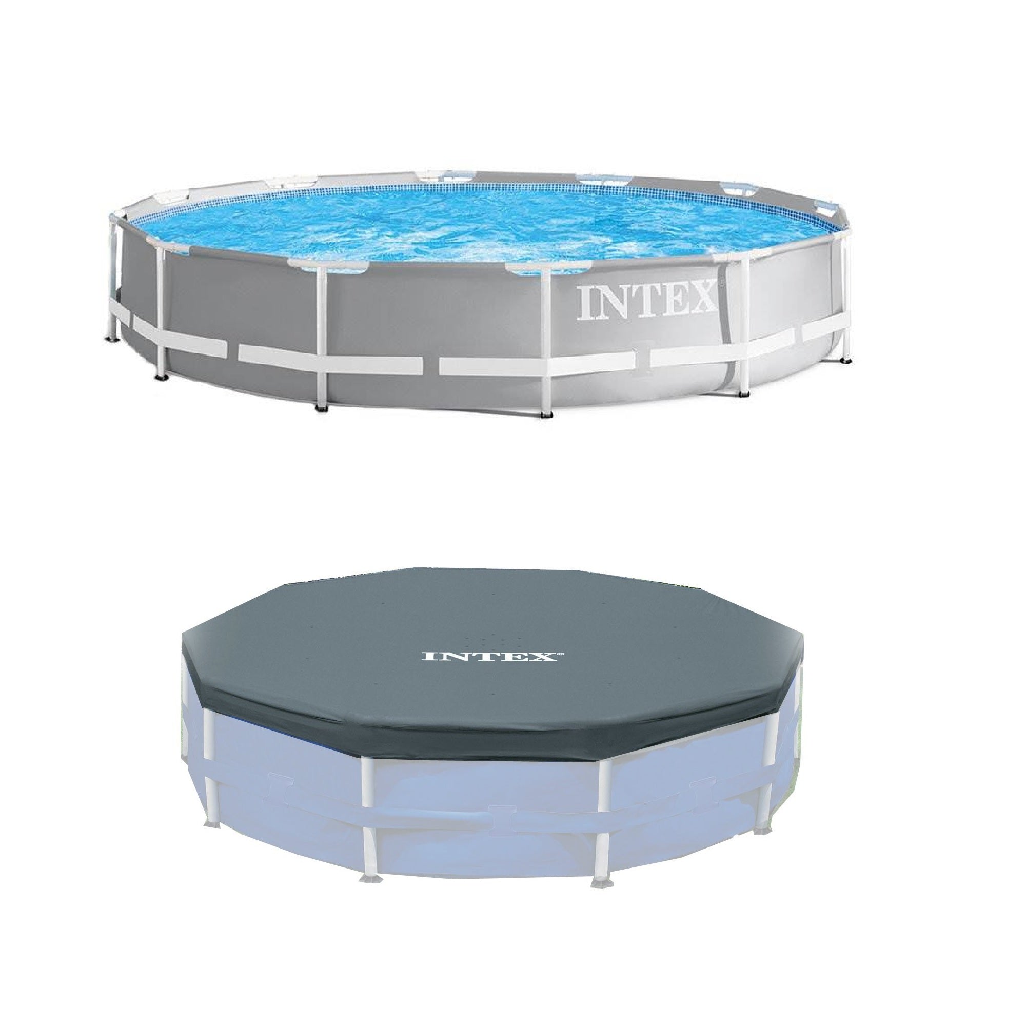 Intex 12’ x 30” Steel Frame Above Ground Swimming Pool and 12’ Round Pool Cover