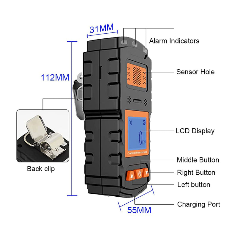 DOEATOOW CO-1 Handheld Carbon Monoxide Meter w/ Visual, Audio & Vibrating Alerts