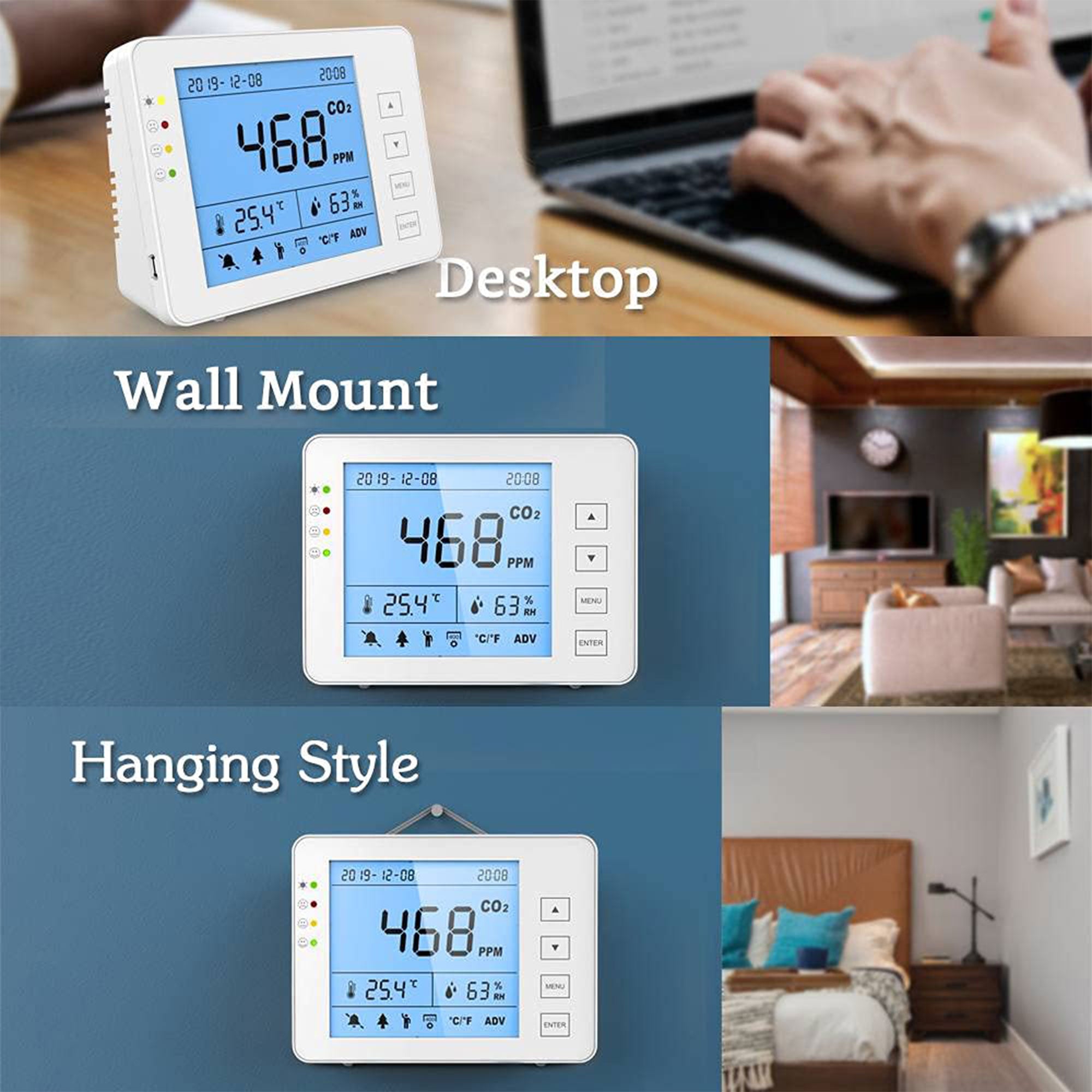 GZAIR 1T Portable Indoor Temperature & Relative Humidity Carbon Dioxide Detector - VMInnovations