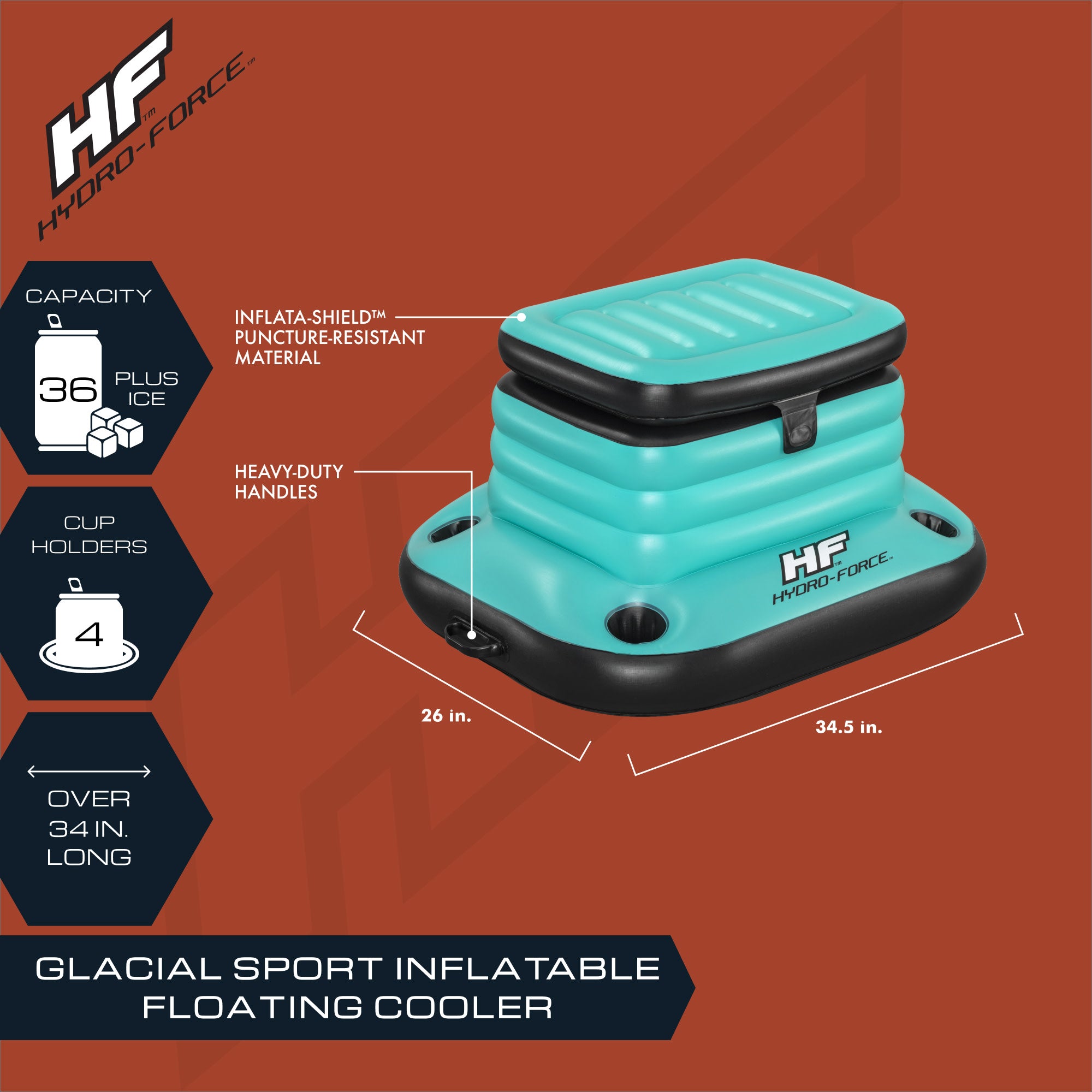 Hydro-Force Glacial Sport 9.43 Gallon Inflatable Floating Cooler, Teal(Open Box) - VMInnovations