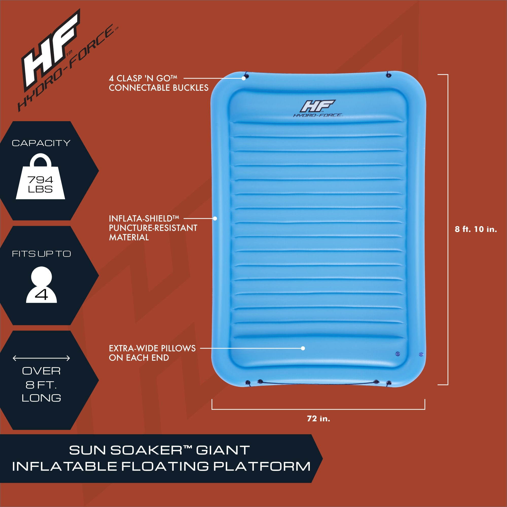 Bestway Hydro-Force Sun Soaker 4 Person Inflatable Platform Float, Blue (Used) - VMInnovations