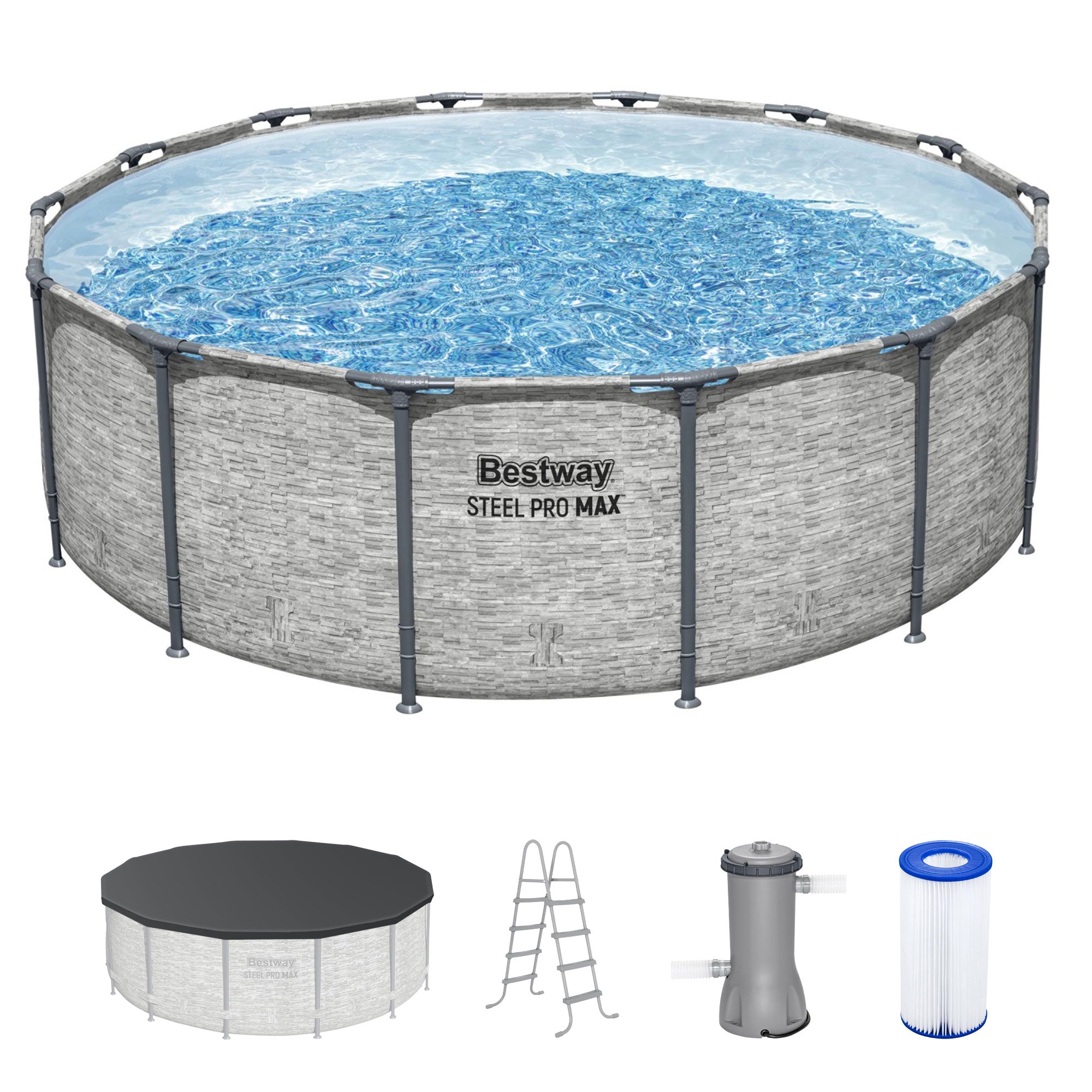 Bestway Steel Pro MAX 14 Foot Above Ground Pool Set w/ 3 Layer Liner (Used)