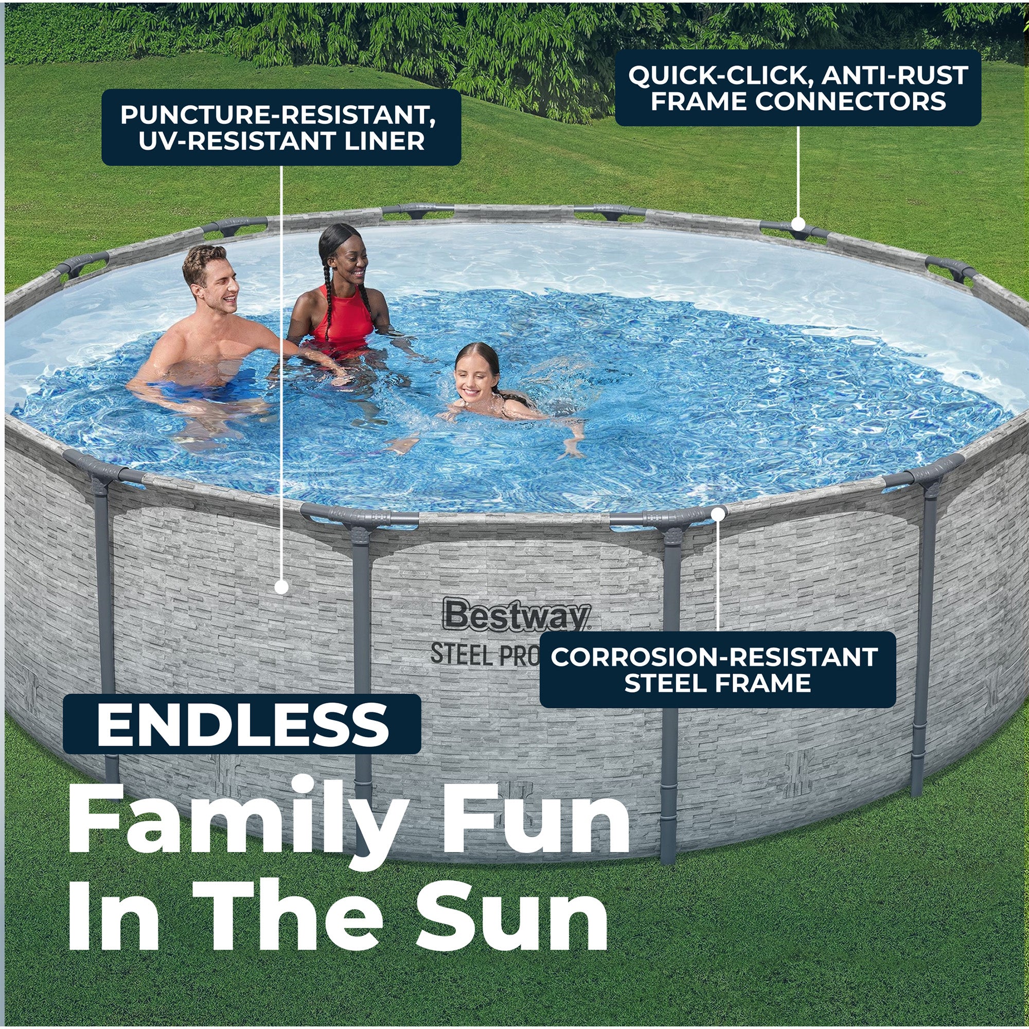 Bestway Steel Pro MAX 14 Foot Above Ground Pool Set w/ 3 Layer Liner (Open Box)