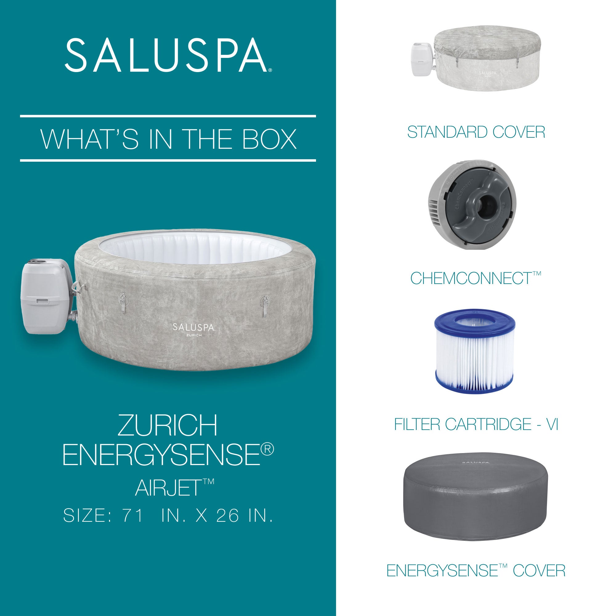 Bestway SaluSpa Zurich AirJet Inflatable Hot Tub with 120 Soothing Jets, Gray - VMInnovations
