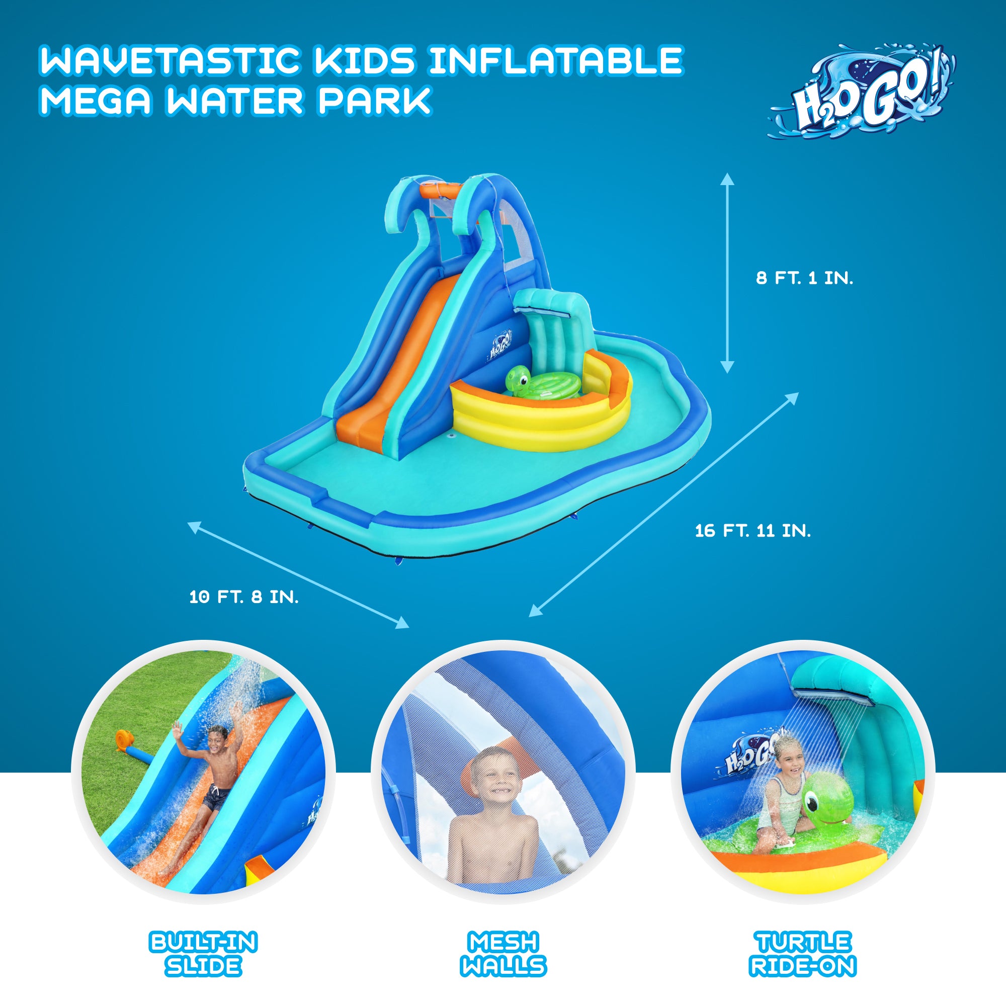 Wavetastic 16 Ft Kids Inflatable Water Park w/Turtle Float (Open Box) - VMInnovations