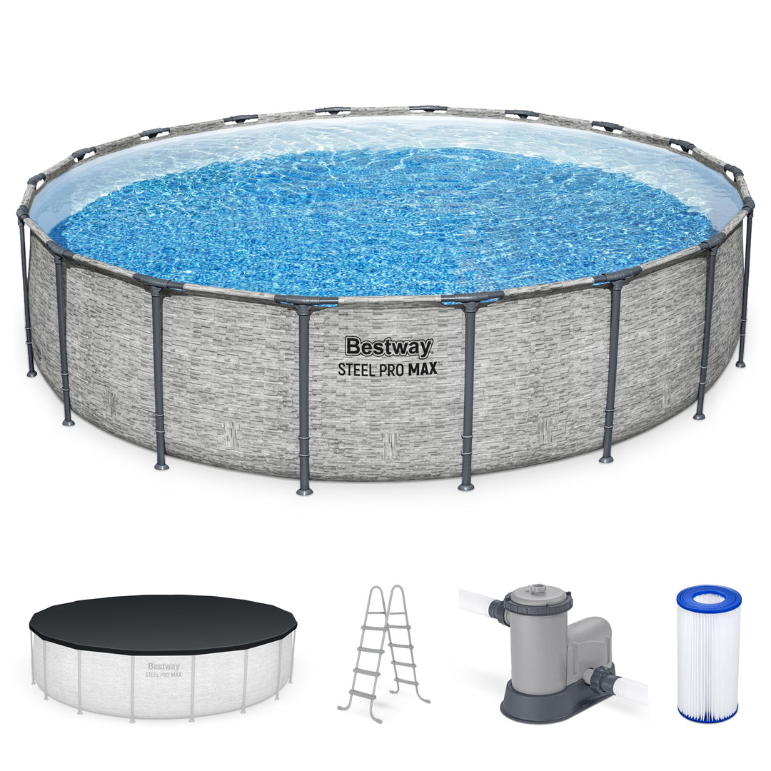 Bestway Steel Pro MAX 18'x48" Round Above Ground Swimming Pool with Pump & Cover - VMInnovations