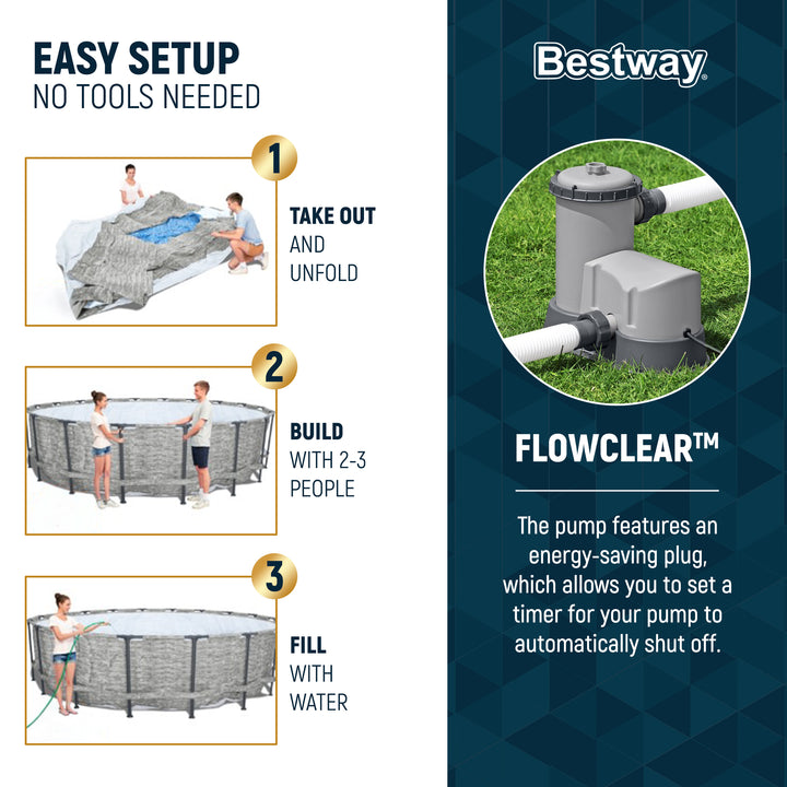 Bestway Steel Pro MAX 16 Foot Round Above Ground Pool Set with 3 Layer Liner - VMInnovations