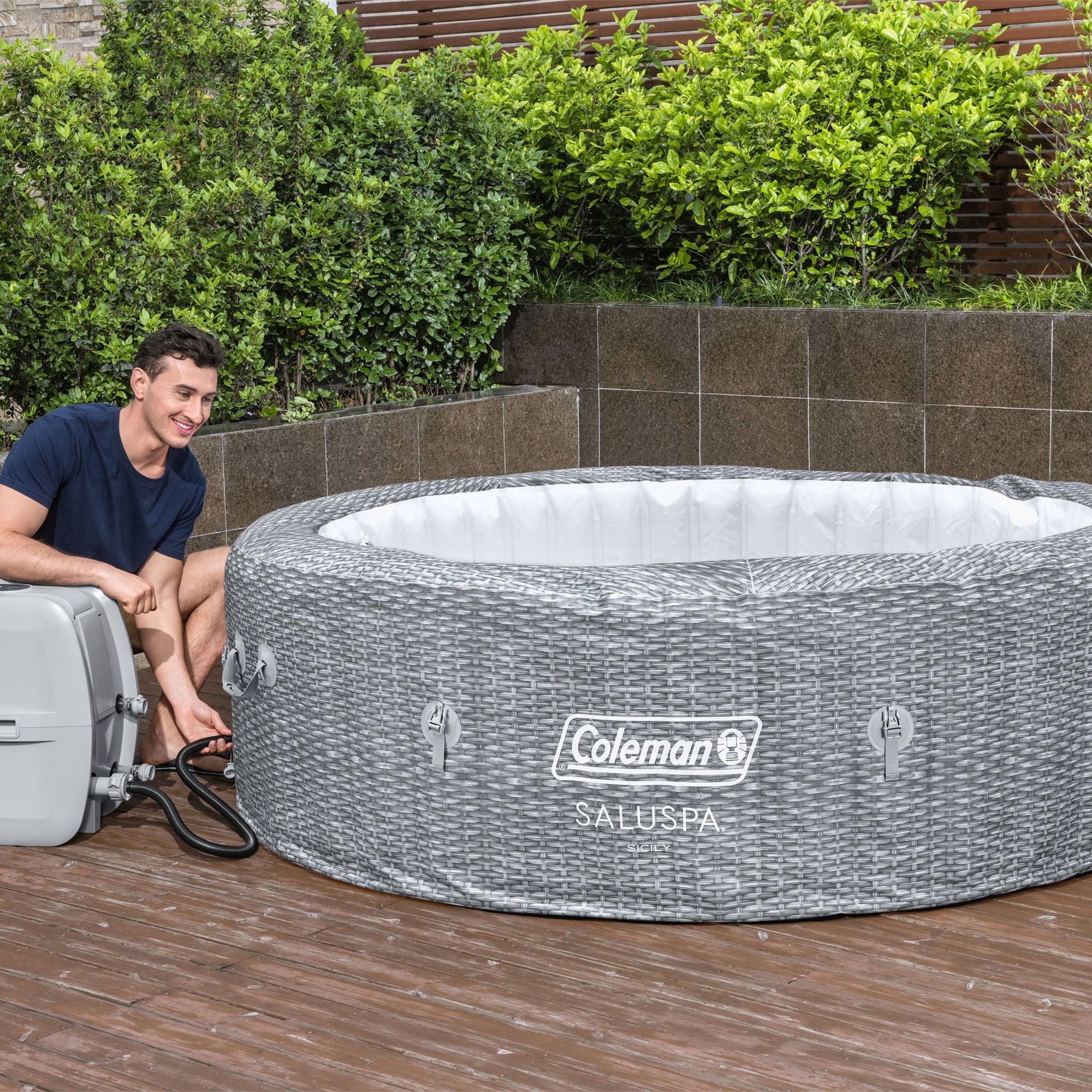 Coleman SaluSpa Sicily AirJet Inflatable Hot Tub with 180 Soothing Jets, Gray - VMInnovations