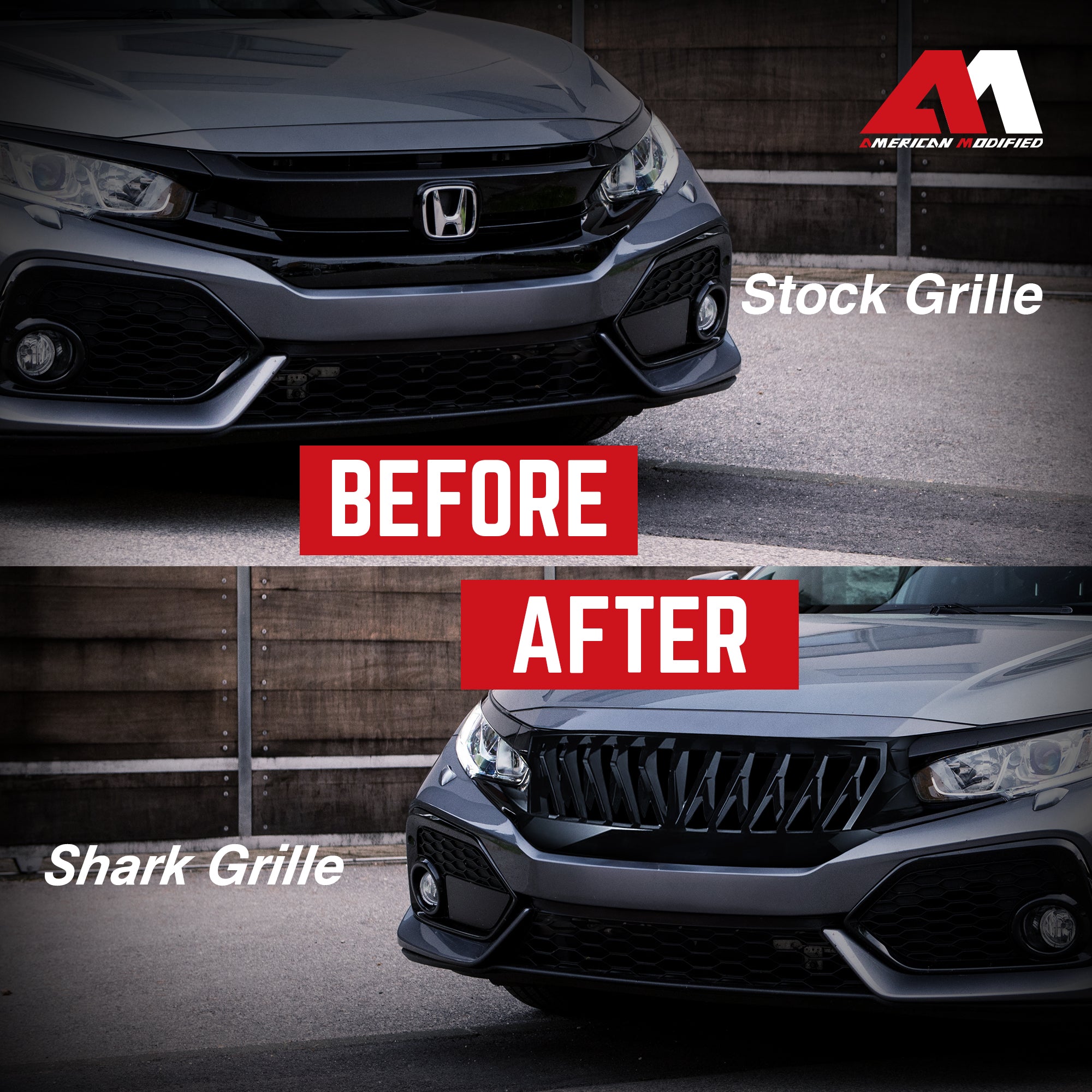 American Modified Front Shark Grille for '16-'21 Honda Civic Models (Open Box) - VMInnovations