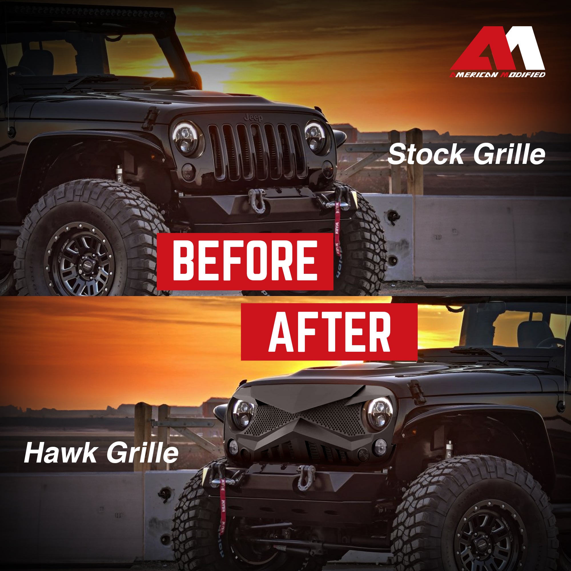 American Modified Hawke Grille for 2007 to 2018 Jeep Models, Matte (Open Box) - VMInnovations
