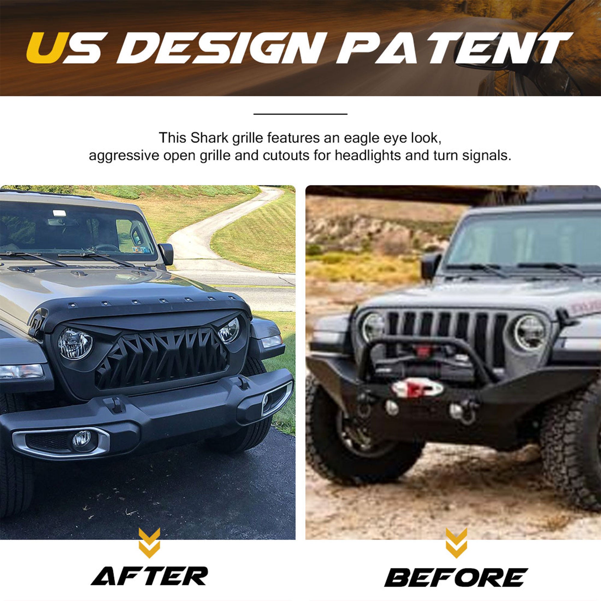 American Modified Front Shark Grille for 18-22 Jeep Models, Matte Black (Used) - VMInnovations