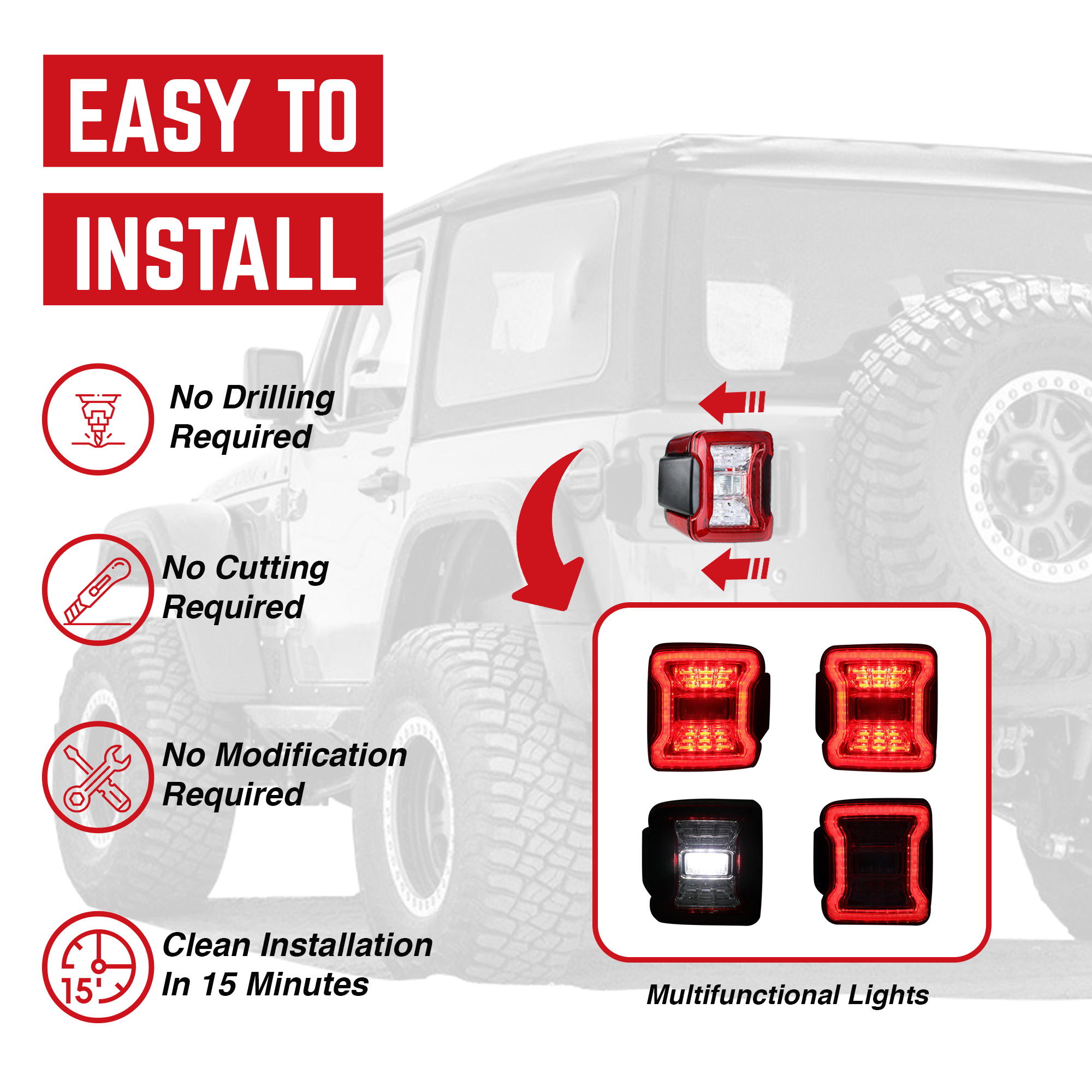 American Modified LED Tail Lights for 2018-2019 Jeep Wranglers, Pair (Used) - VMInnovations