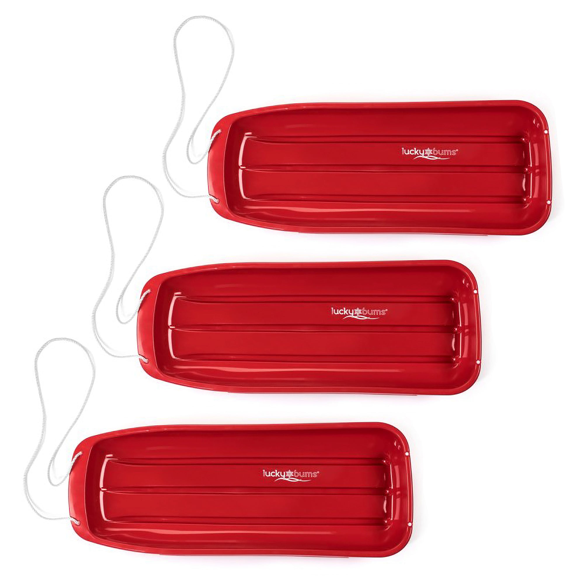 Lucky Bums Kids 48 Inch Plastic Snow Toboggan Sled with Pull Rope, Red (3 Pack) - VMInnovations