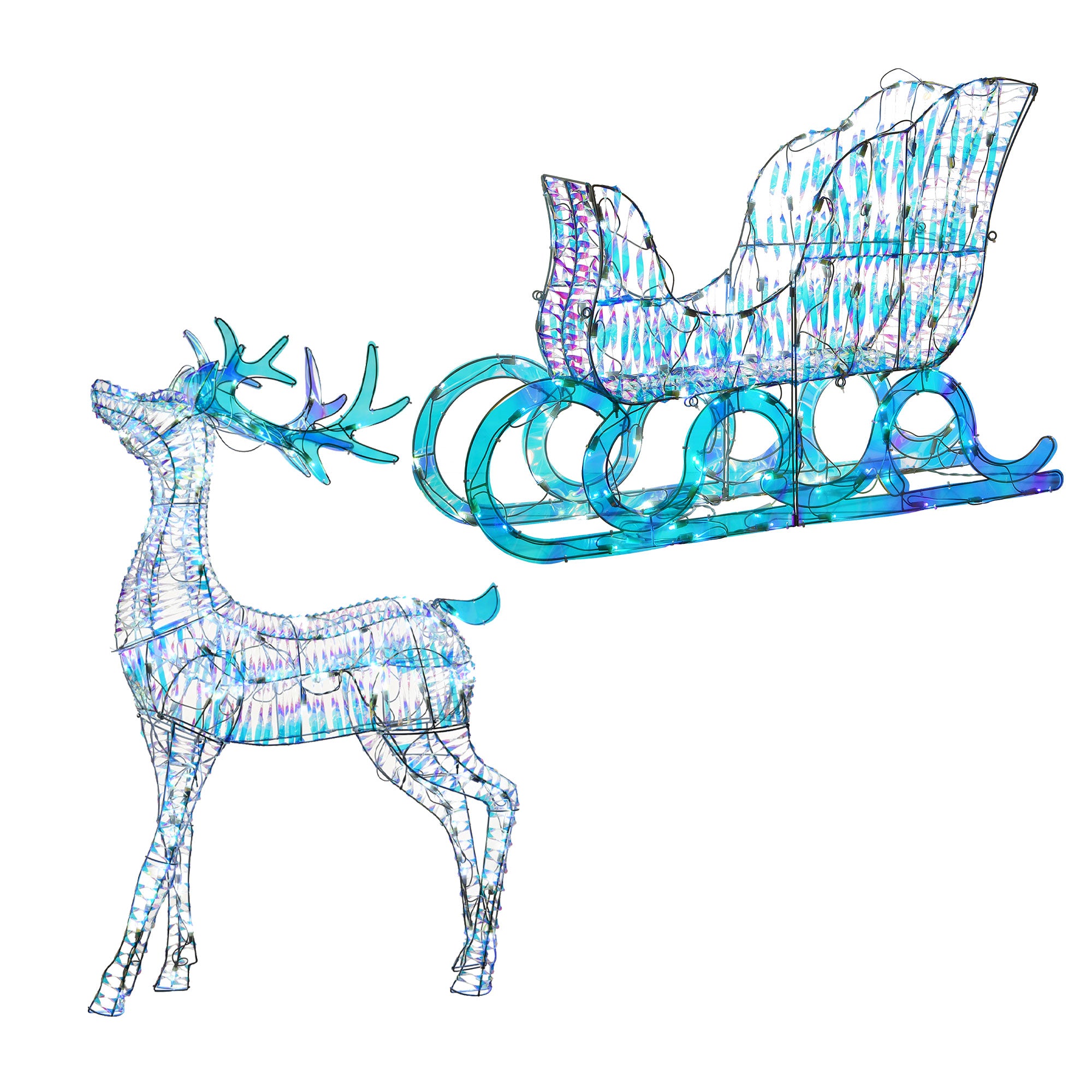 National Tree Company Iridescent 105 LED Lights Santa's Sleigh Decor w/ Reindeer - VMInnovations