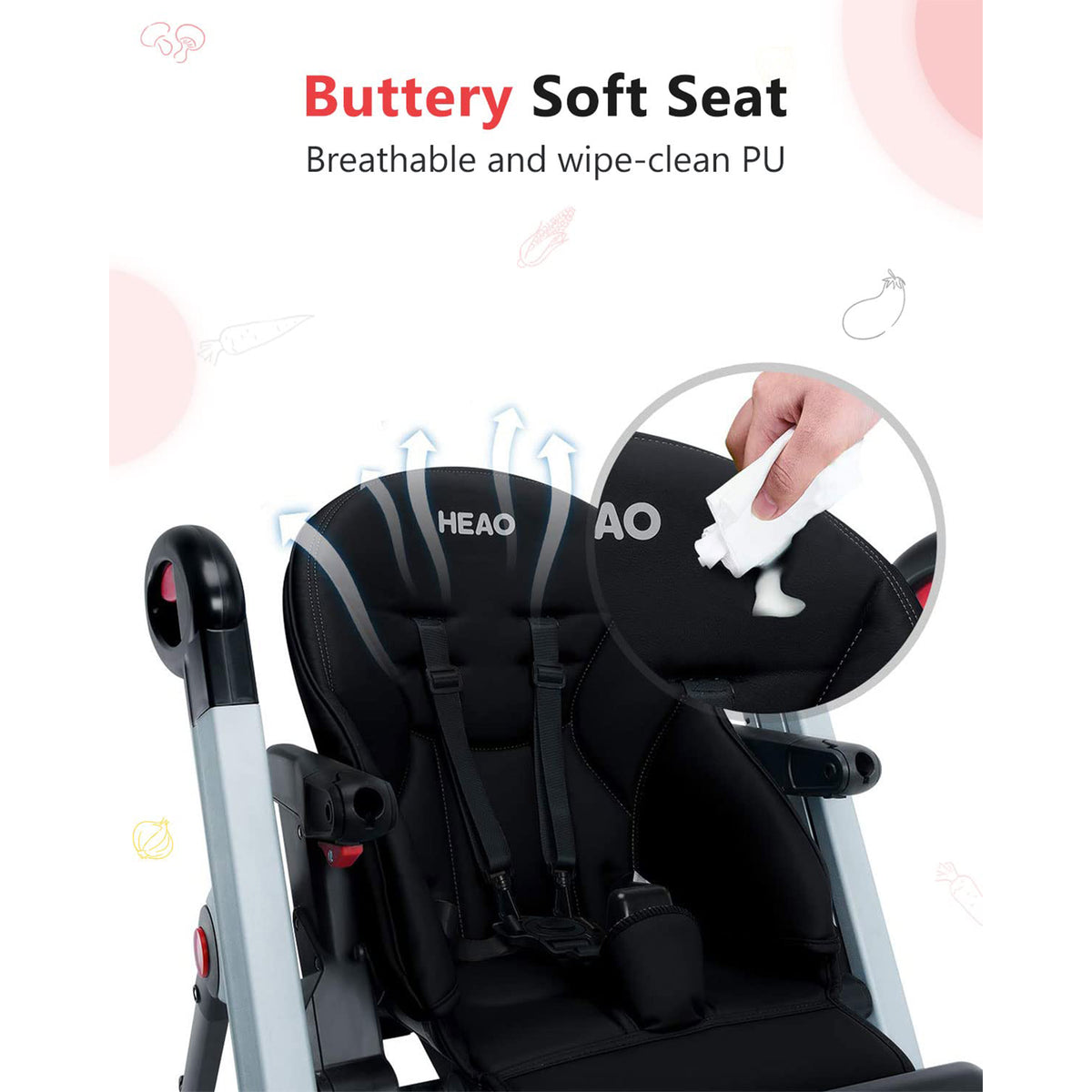 HEAO Adjustable Reclining Toddler Seat Foldable Baby High Chair with Tray, Black - VMInnovations