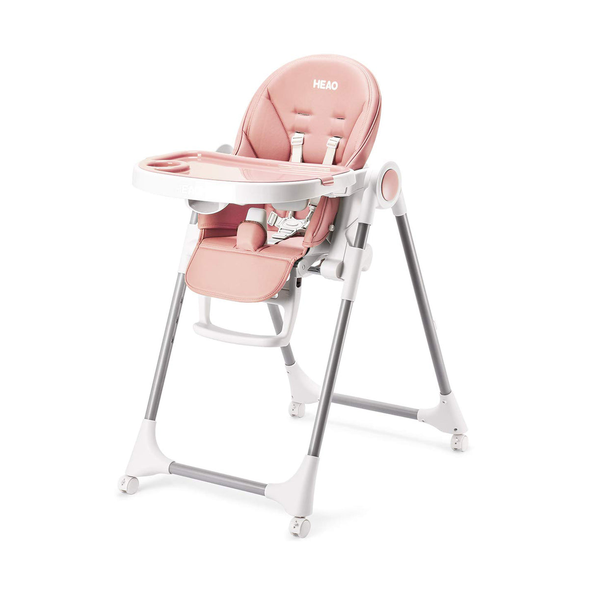 HEAO Adjustable Reclining Foldable Baby High Chair with Rotating Wheels, Pink - VMInnovations