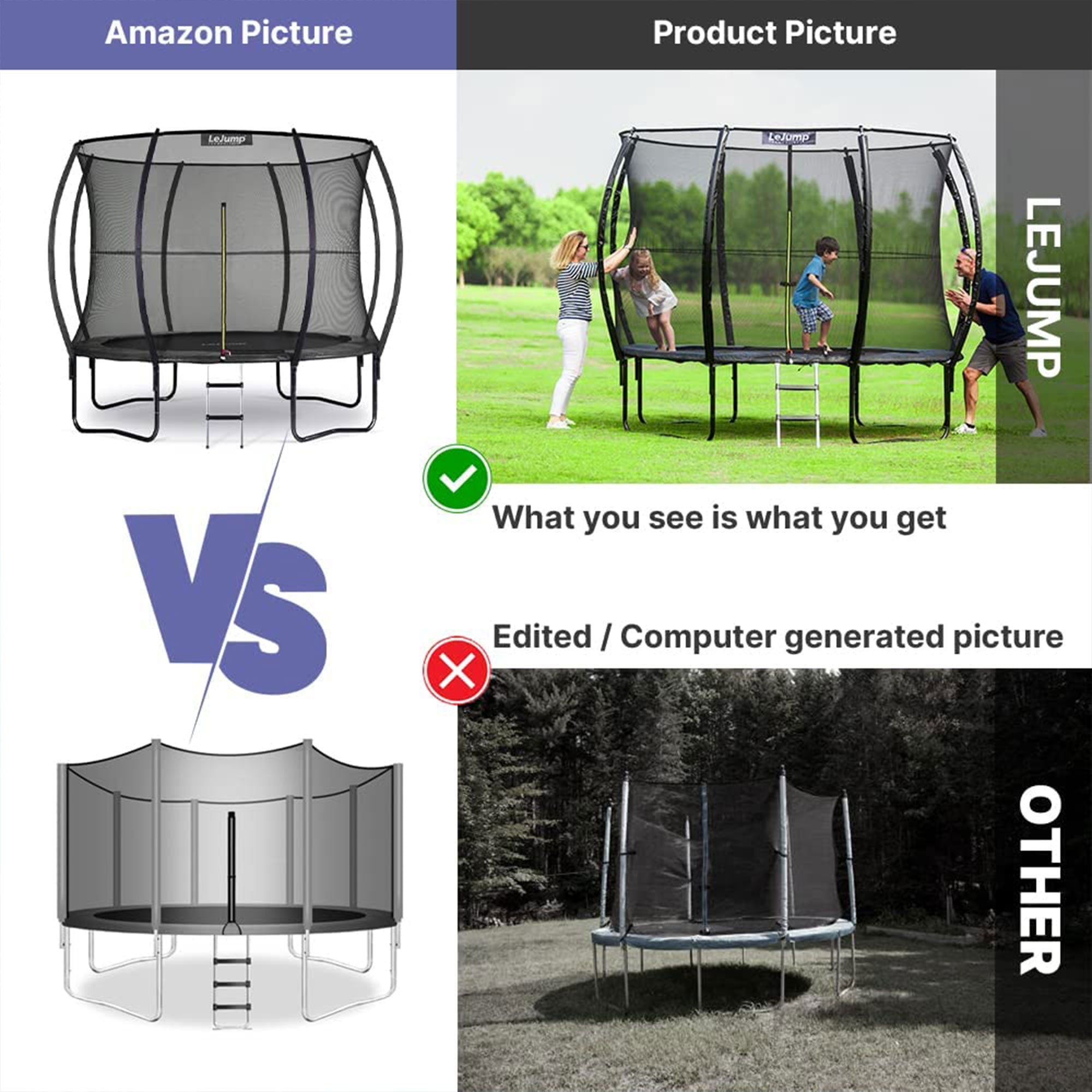 LeJump Skysurf Series Backyard Outdoor Trampoline w/ Enclosure & Ladder, 12 Ft