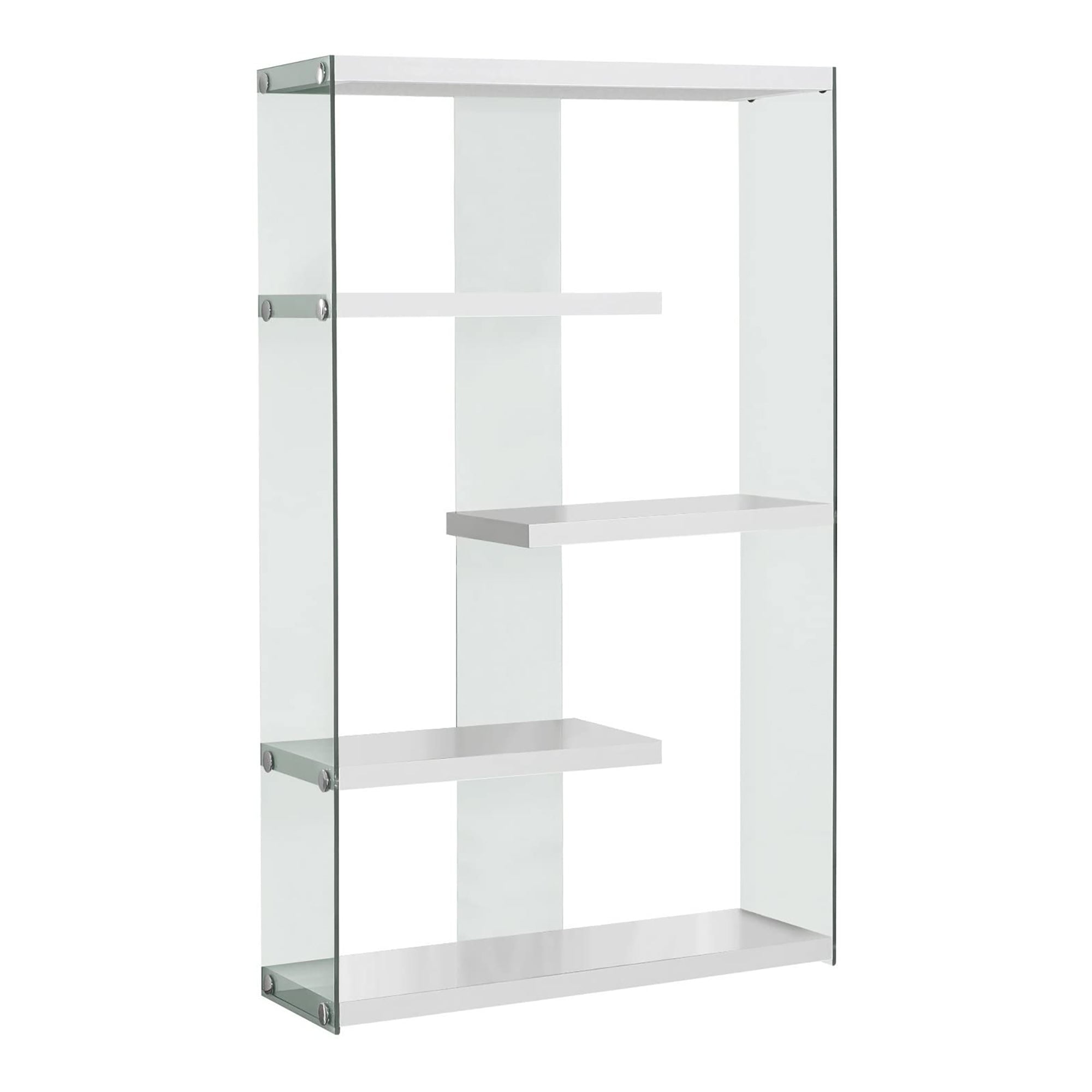 Monarch Specialties 60 Inch Modern Glass Sided Bookcase with 4 Shelves, White
