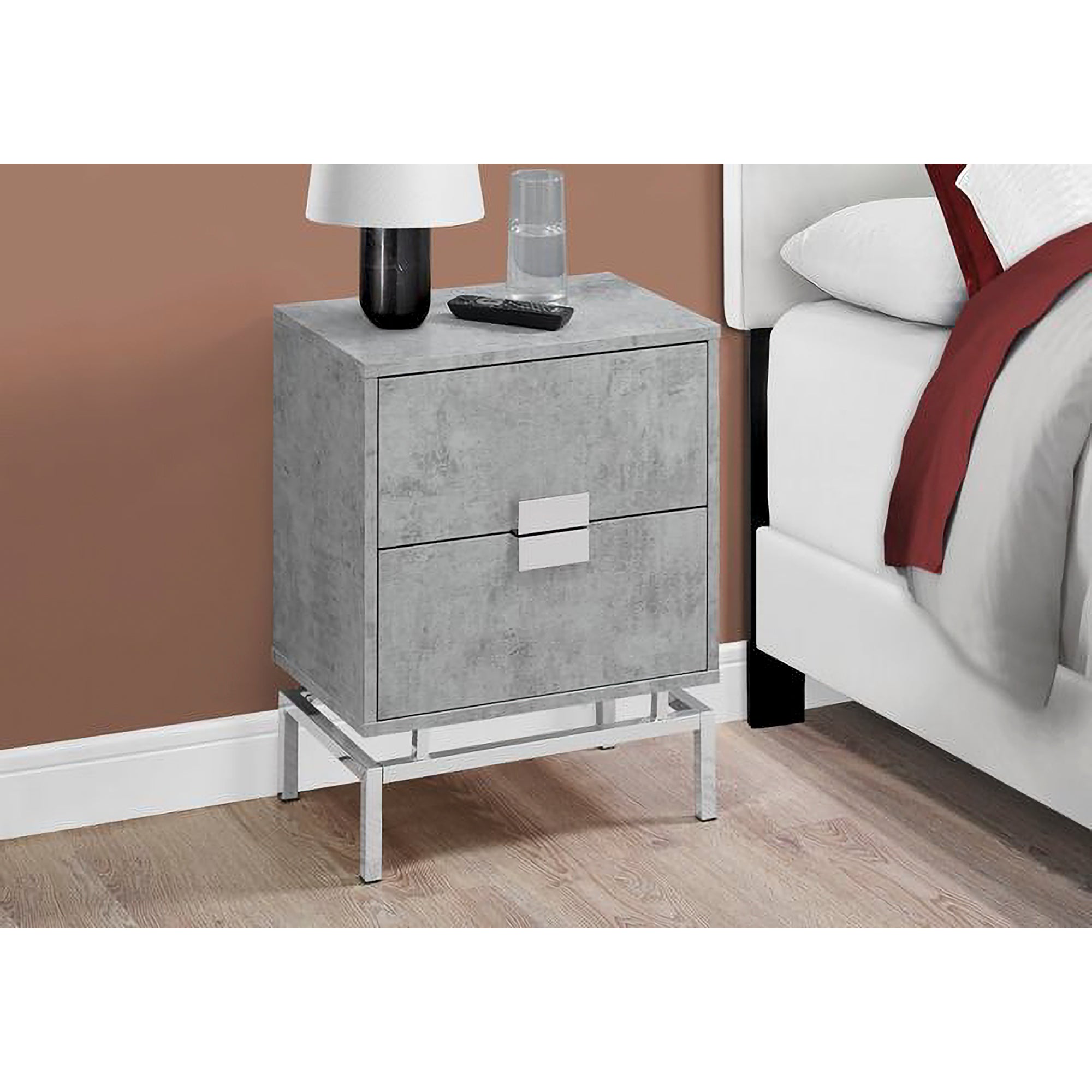Monarch Specialties 24 Inch Accent Table with Drawers, Gray & Chrome (Used) - VMInnovations