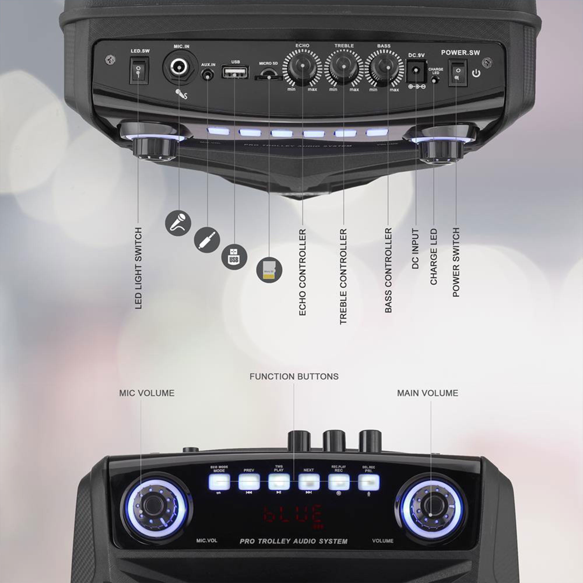 Pyle Multi Purpose 600 Watt Bluetooth Boombox Speaker System with LED Lights - VMInnovations