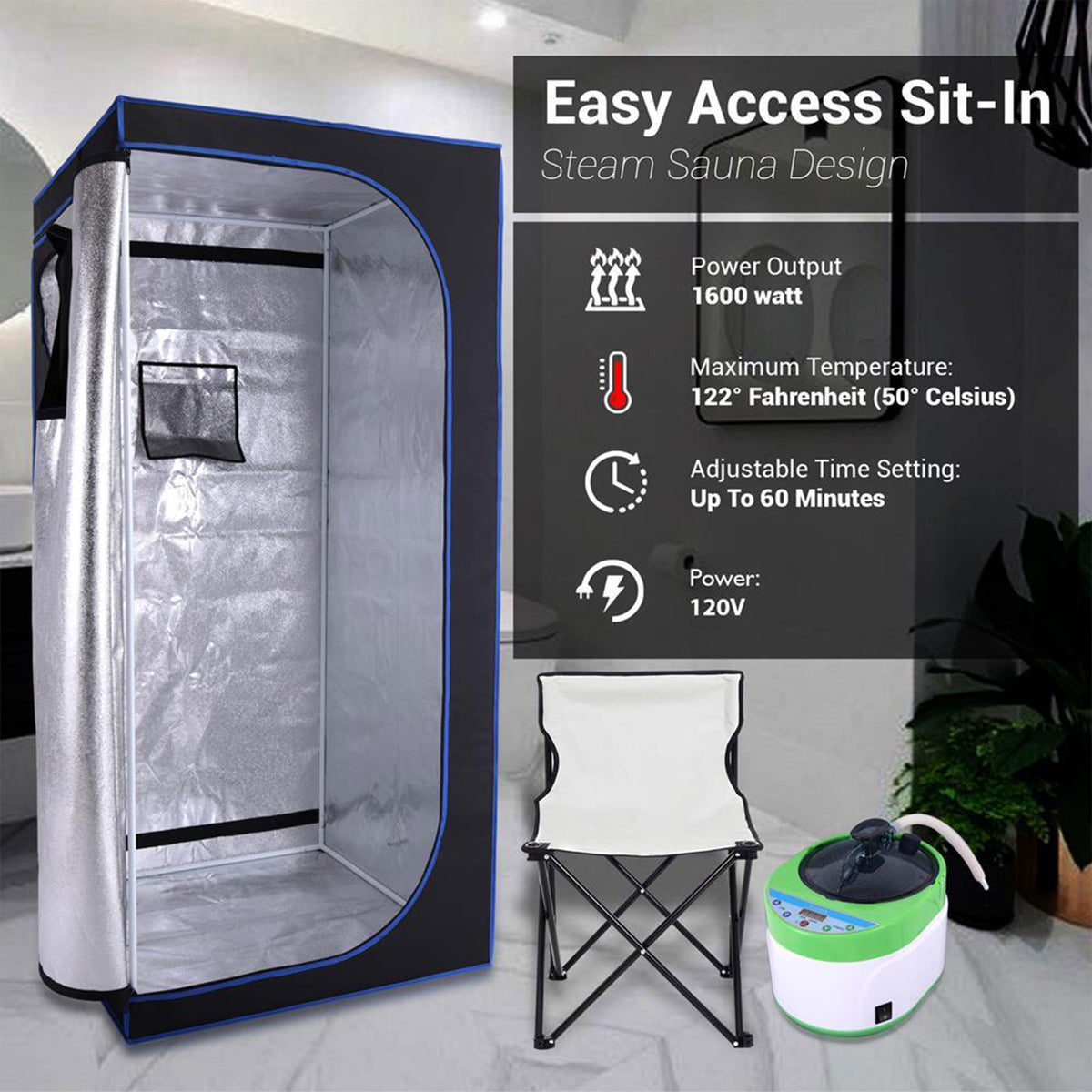 SereneLife Portable Full Size Personal Home Spa Steam Sauna with Remote, Black