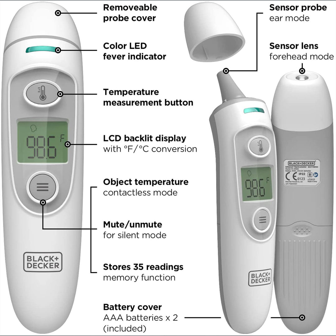 Black and Decker BDXTMB100 3 in 1 Infrared Forehead, Ear, & Object Thermometer - VMInnovations