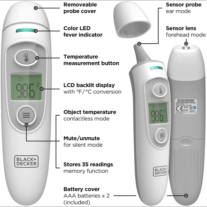 Black and Decker BDXTMB100 3 in 1 Infrared Forehead, Ear, & Object Thermometer - VMInnovations