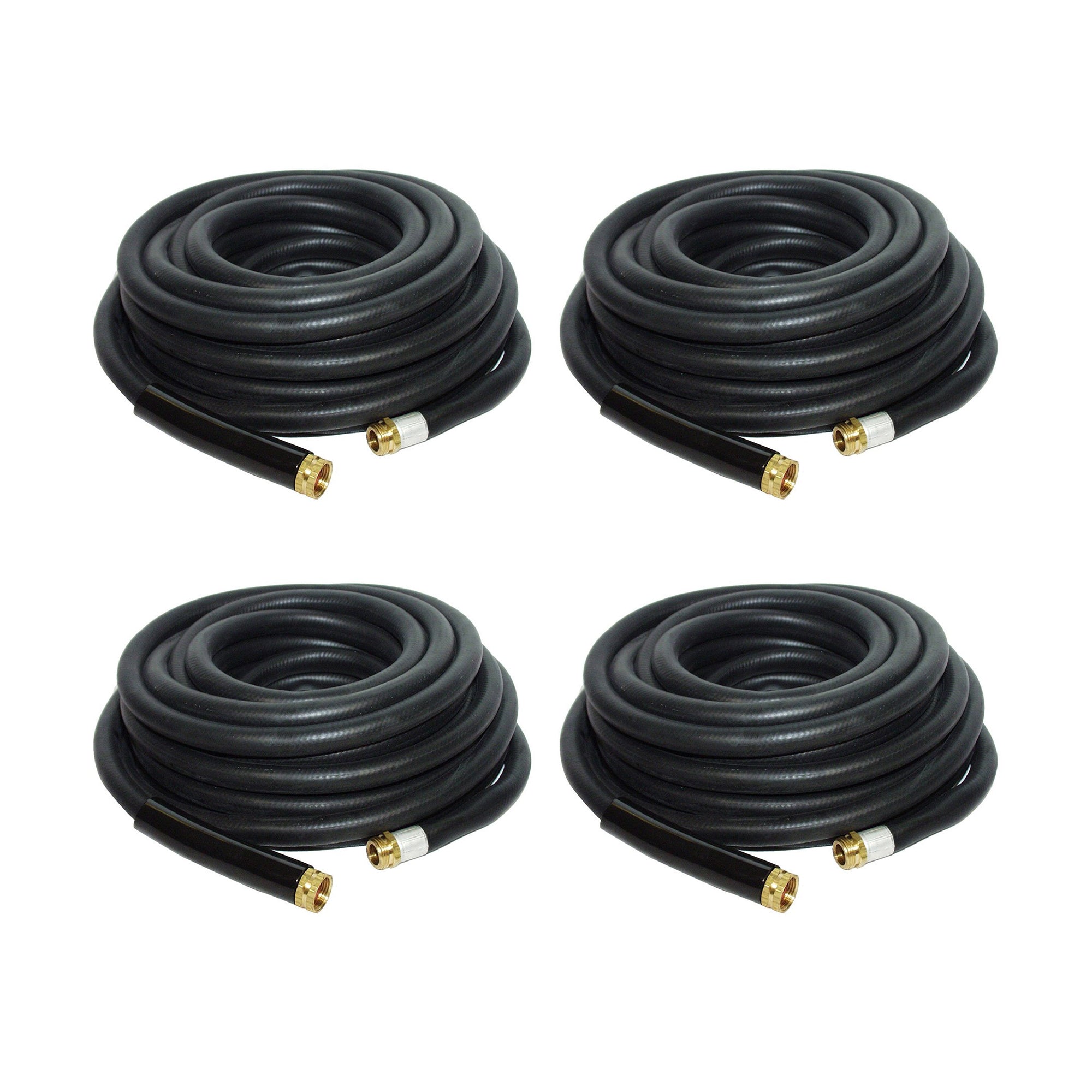 Apache 50 Foot Industrial Rubber Garden Water Hoses with Brass Fittings (4 Pack)