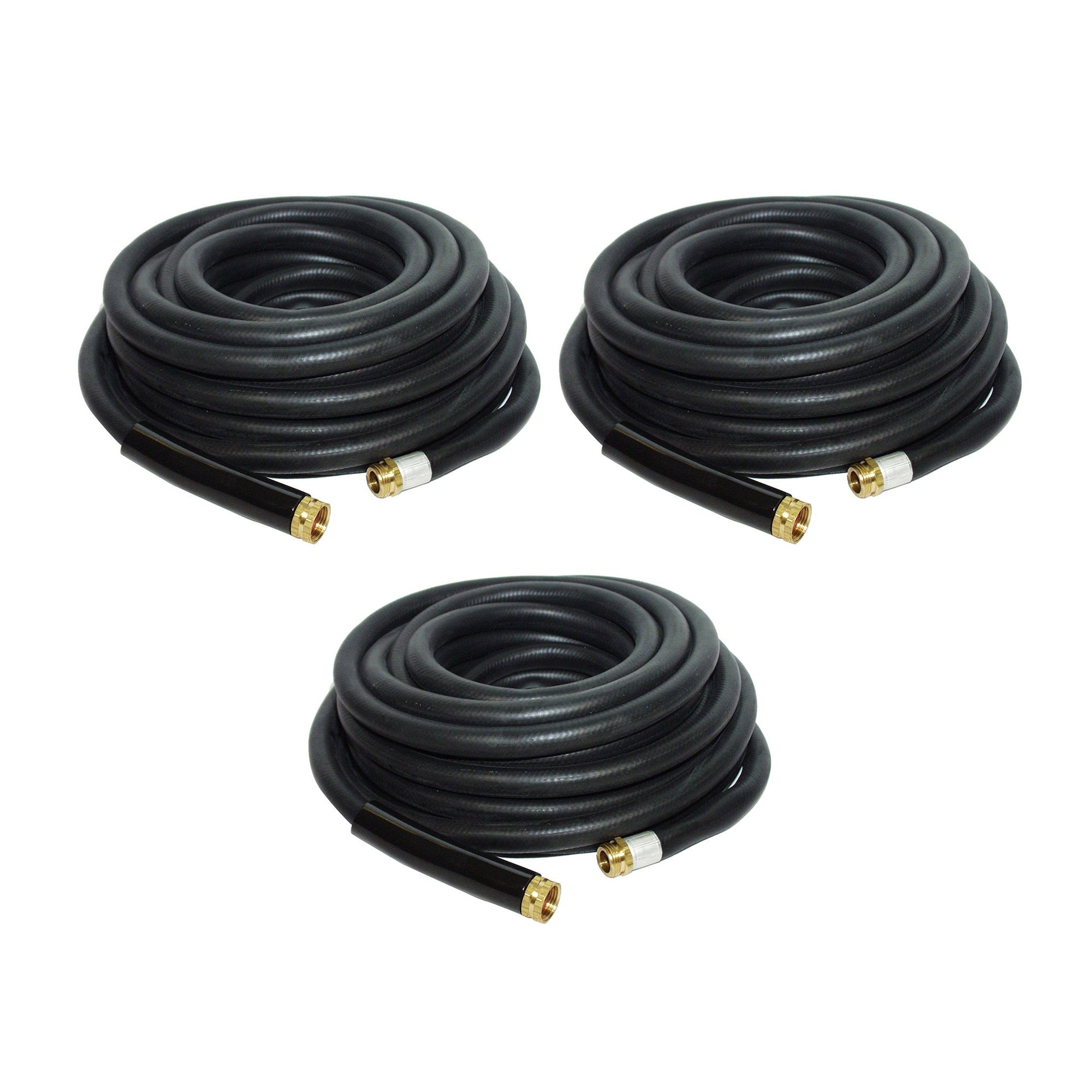 Apache 50 Foot Industrial Rubber Garden Water Hoses with Brass Fittings (3 Pack)