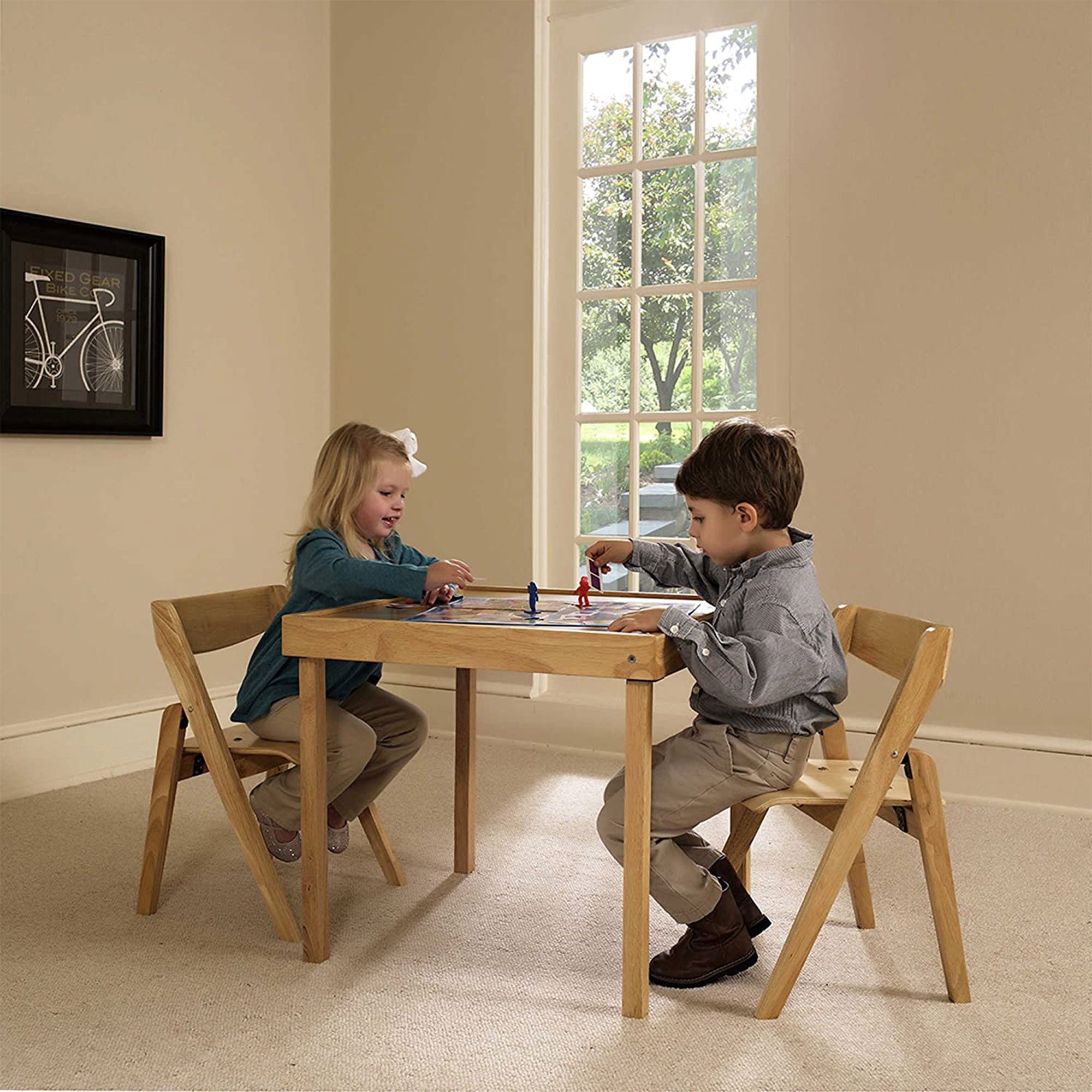 Stackmore Juvenile Kids Folding 3 Pc Wood Table and Chair Furniture Set (Used)